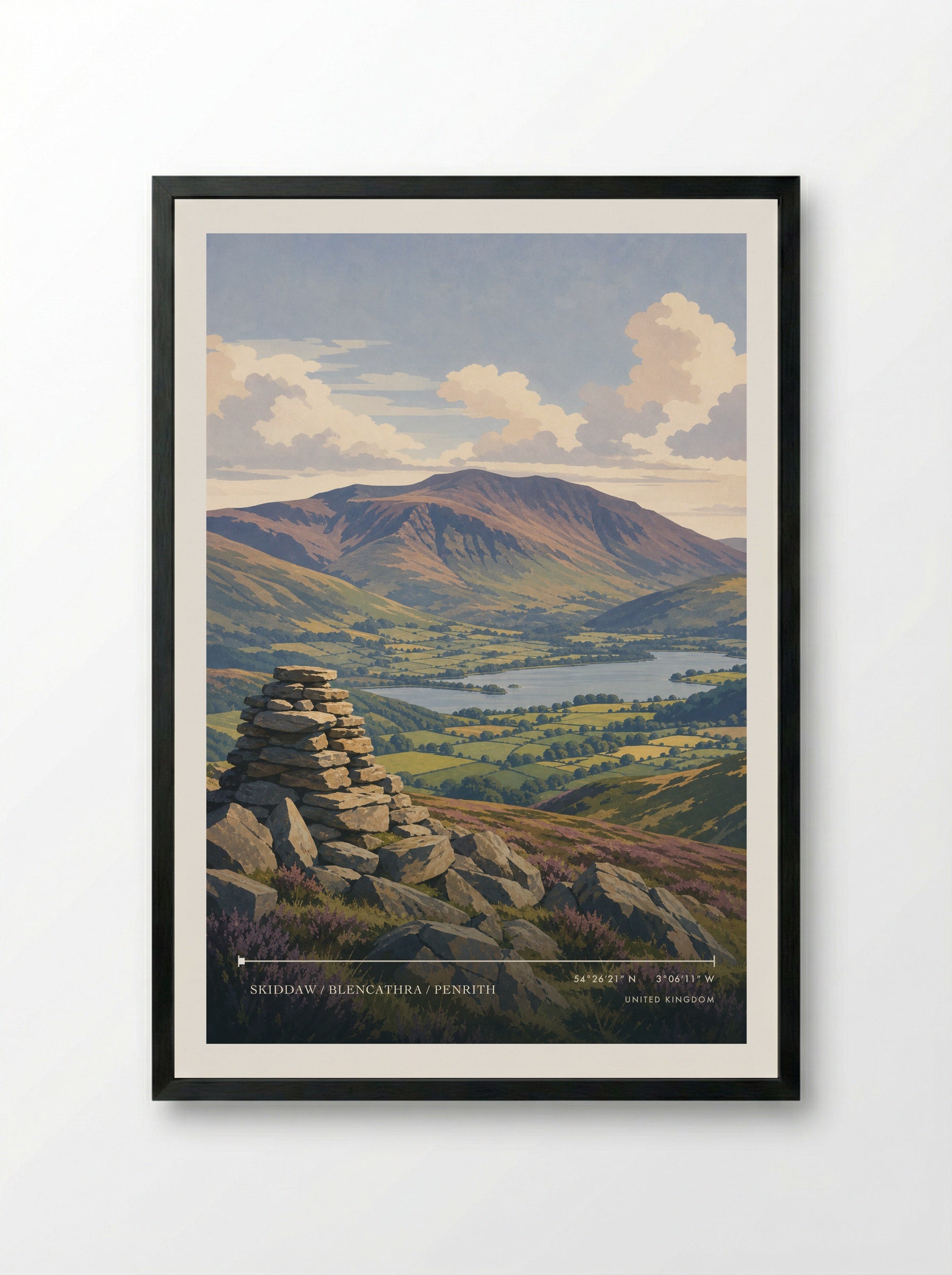 Skiddaw / Blencathra / Penrith United Kingdom Travel Poster - Framed Print Black