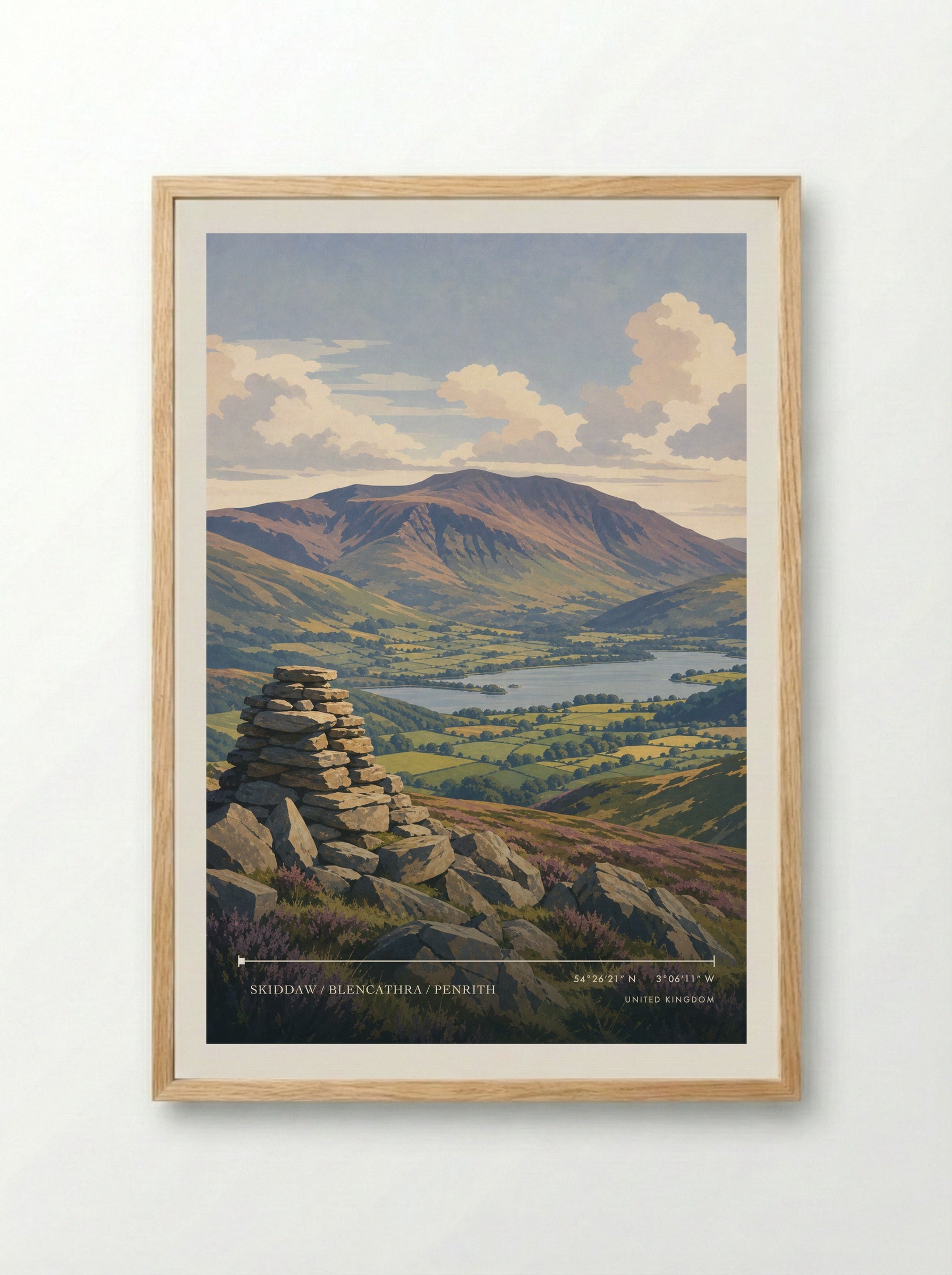 Skiddaw / Blencathra / Penrith United Kingdom Travel Poster - Framed Print Wood