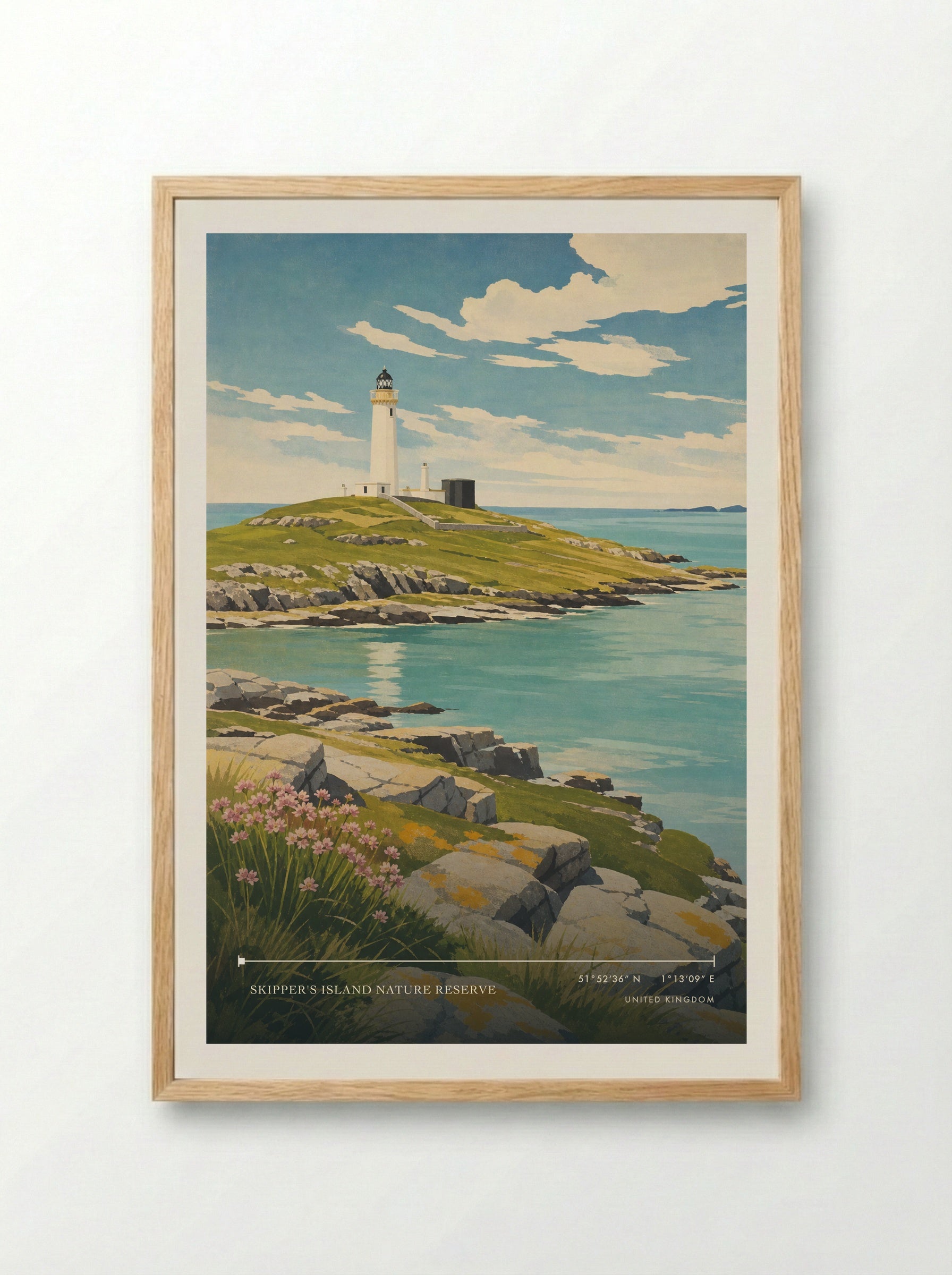 Skipper's Island Nature Reserve United Kingdom Travel Poster - Framed Print Wood