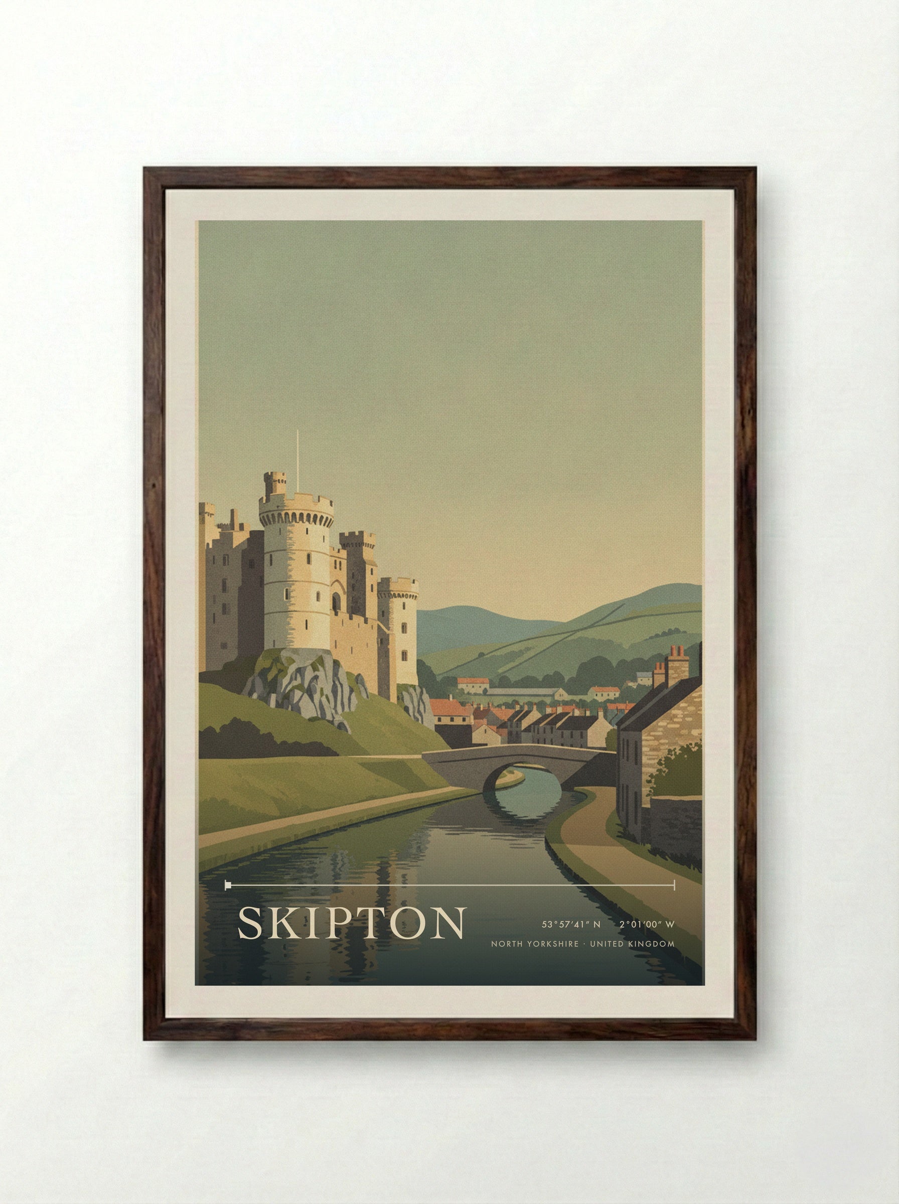 Skipton North Yorkshire United Kingdom Travel Poster - Framed Print Dark Wood