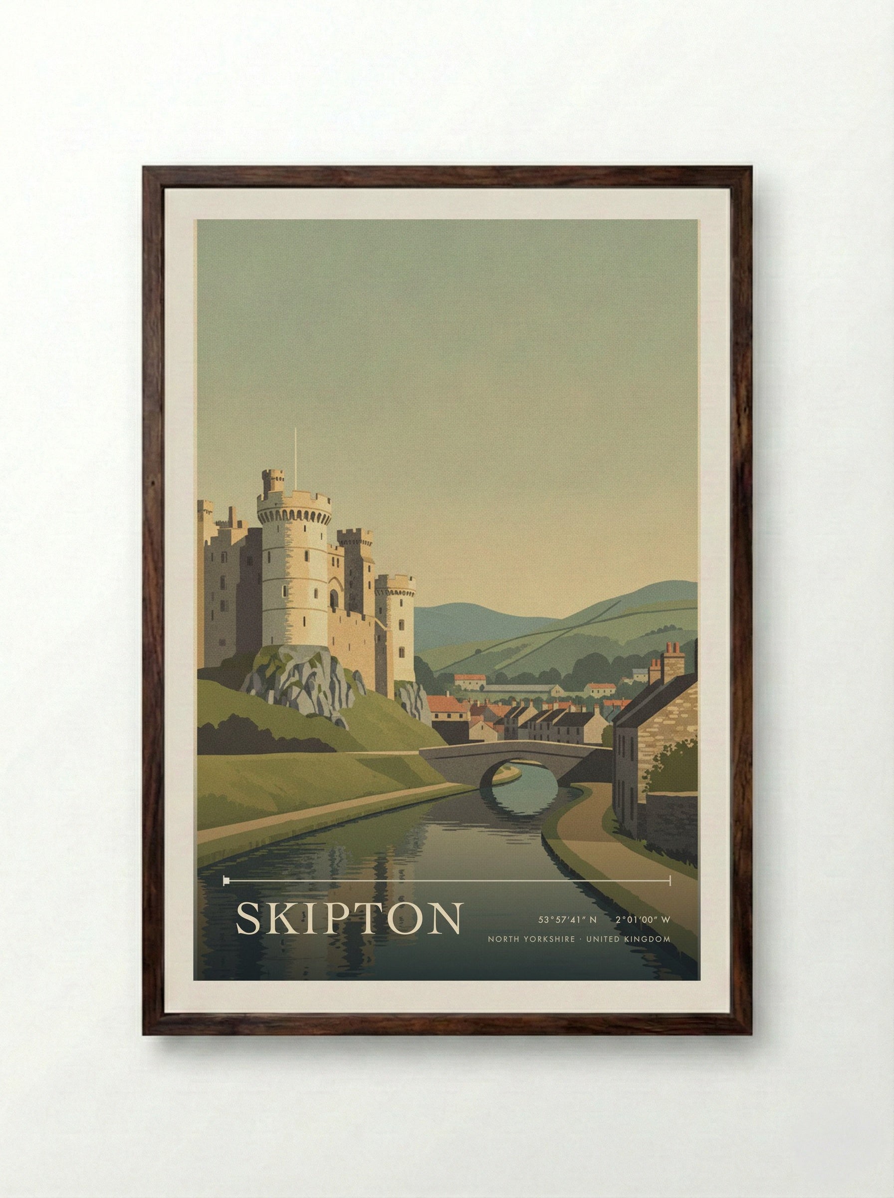 Skipton North Yorkshire United Kingdom Travel Poster - Framed Print Dark Wood