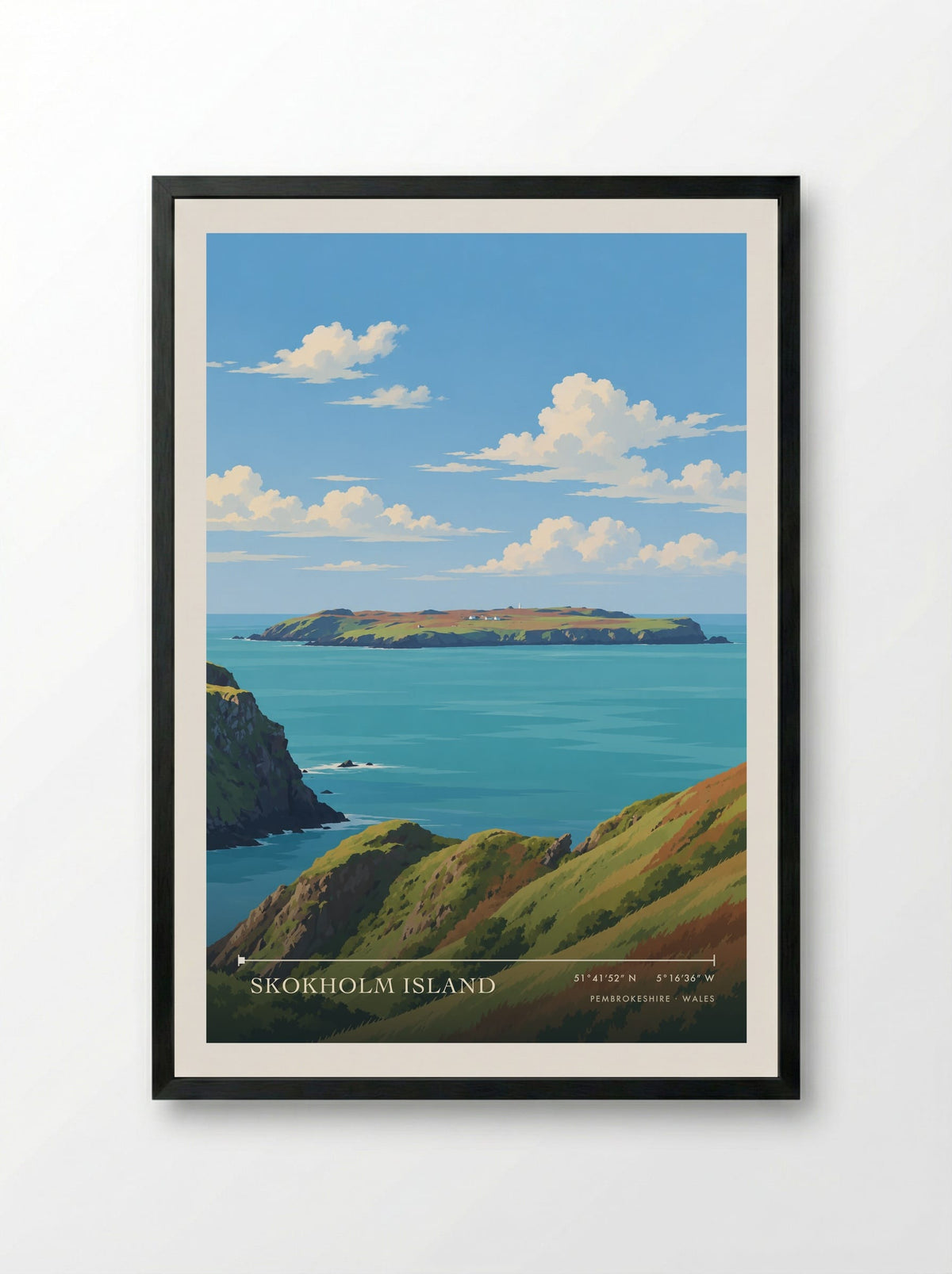 Skokholm Island, Pembrokeshire | Travel Poster - Framed Print Black