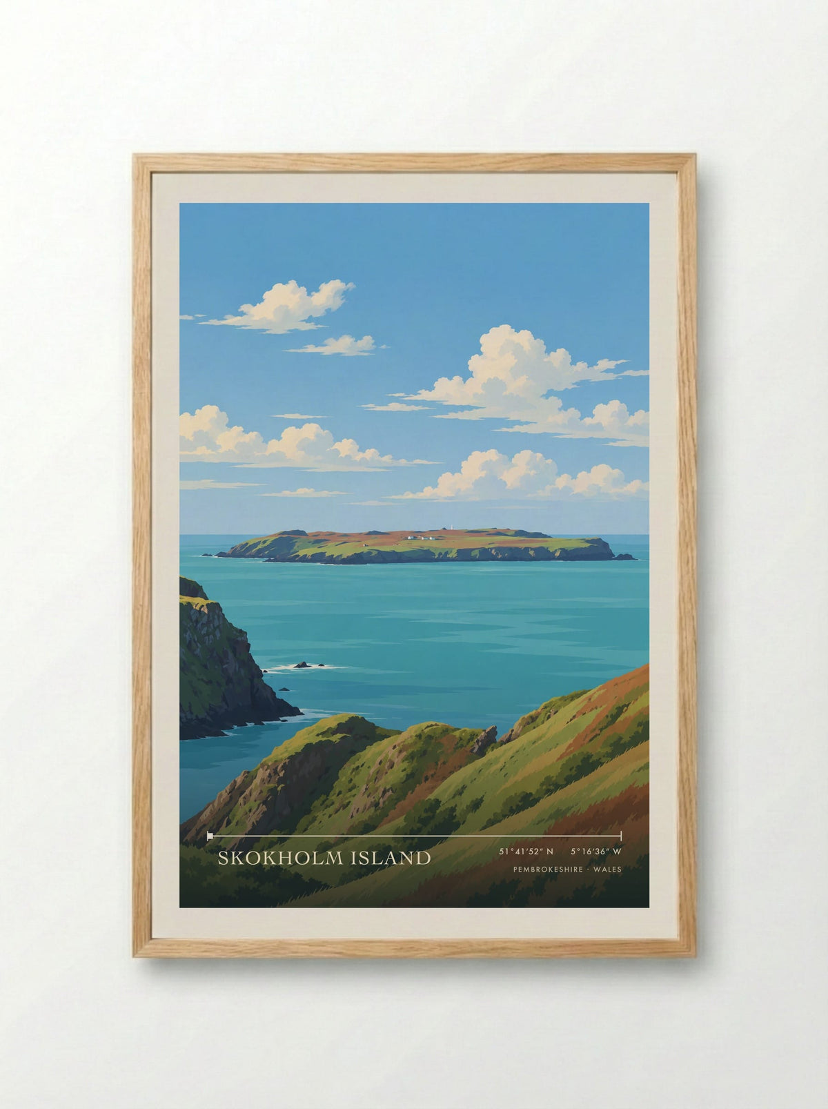 Skokholm Island, Pembrokeshire | Travel Poster - Framed Print Wood