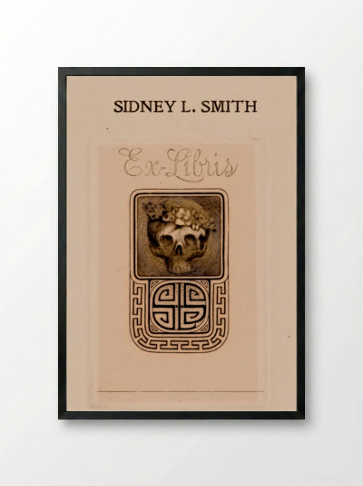 Skull with Flowers (Ex Libris) - Sidney L. Smith - Framed Print Black