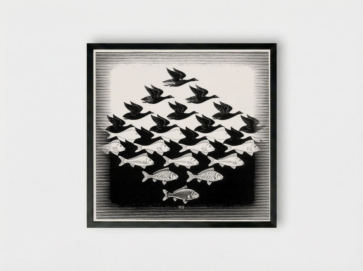 Sky and Water I - M.C. Escher - Framed Print Black