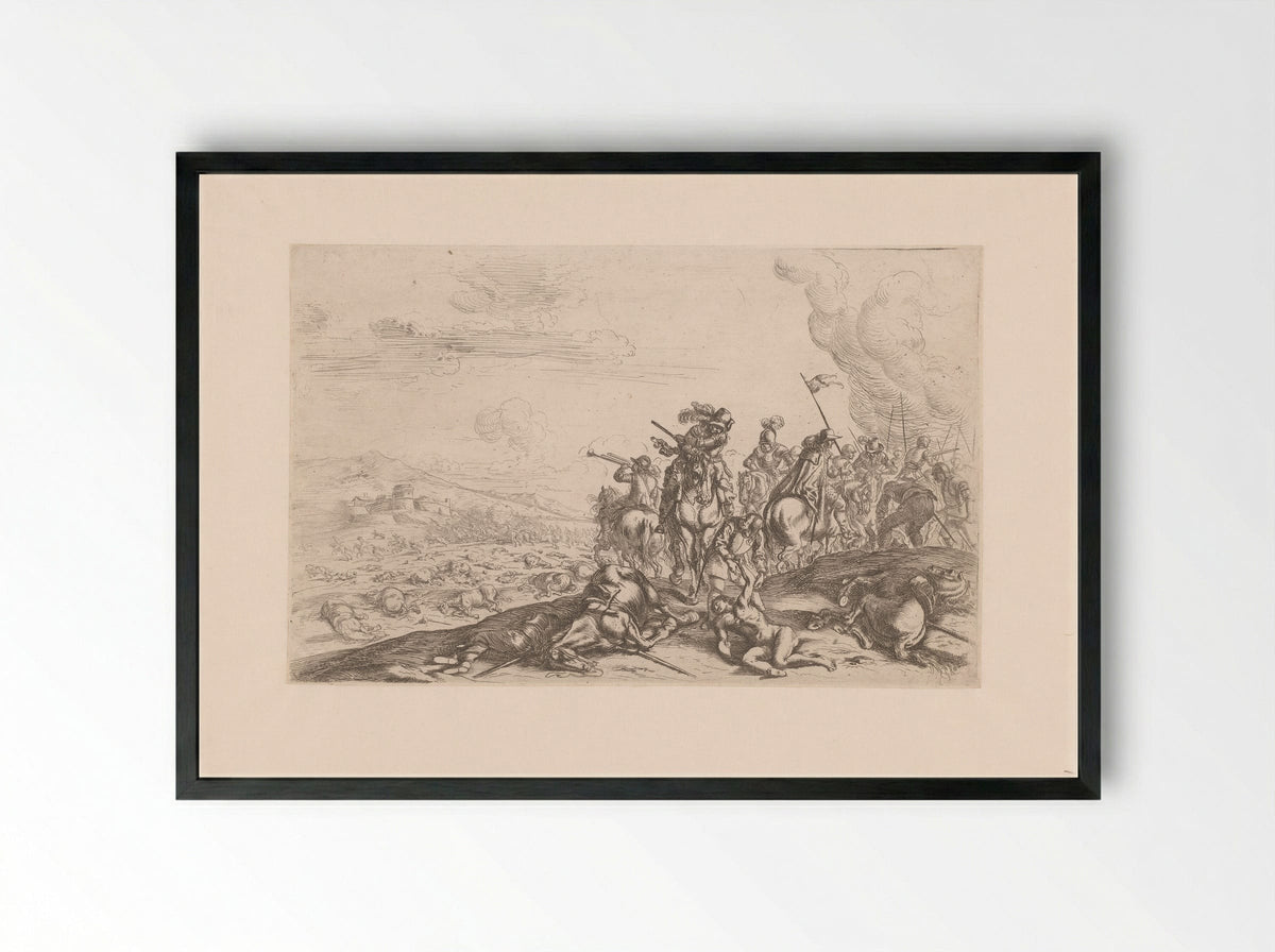 Slagveld met ruitergevecht - Jacques Courtois - Framed Print Black