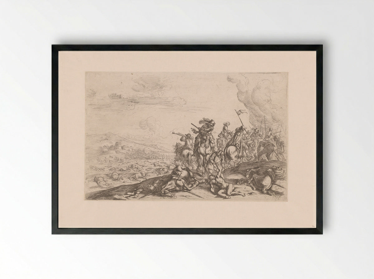Slagveld met ruitergevecht - Jacques Courtois - Framed Print Black