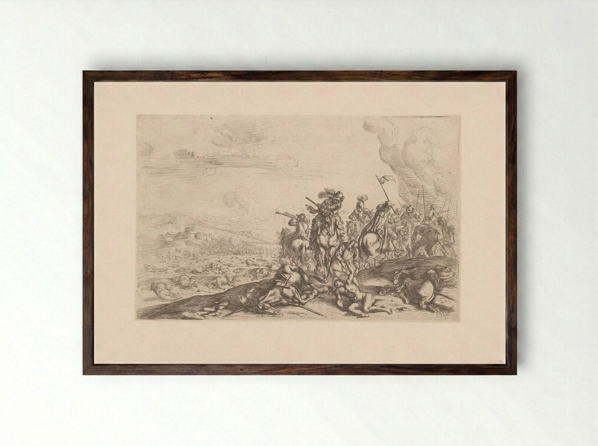 Slagveld met ruitergevecht - Jacques Courtois - Framed Print Dark Wood