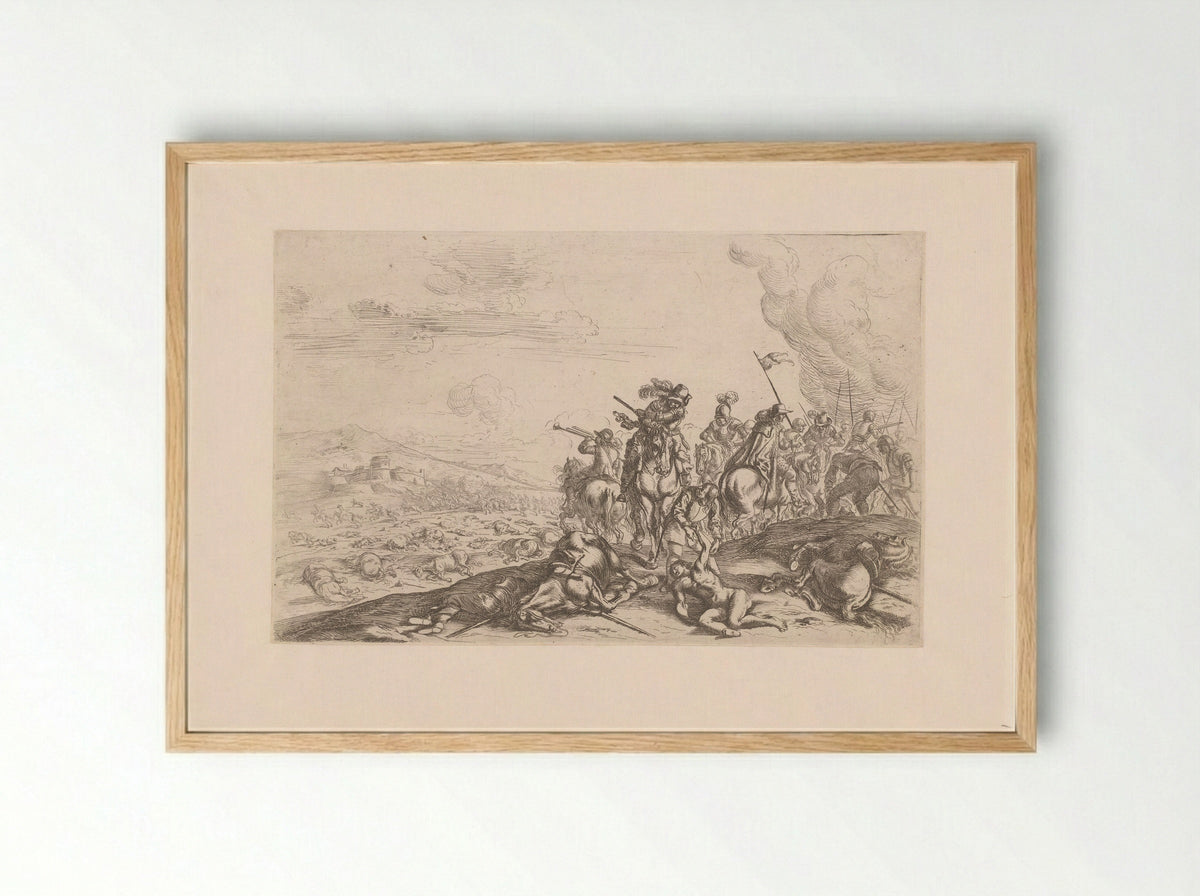 Slagveld met ruitergevecht - Jacques Courtois - Framed Print Wood