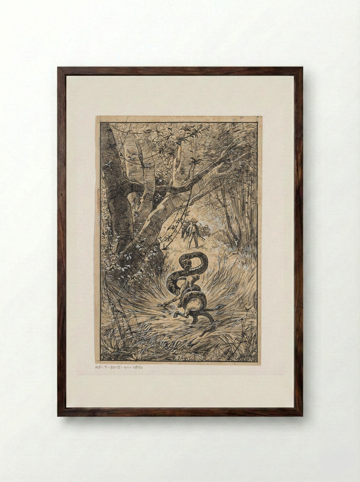 Slang wurgt een geit (Snake Constricting a Goat) - Willem Wenckebach - Framed Print Dark Wood