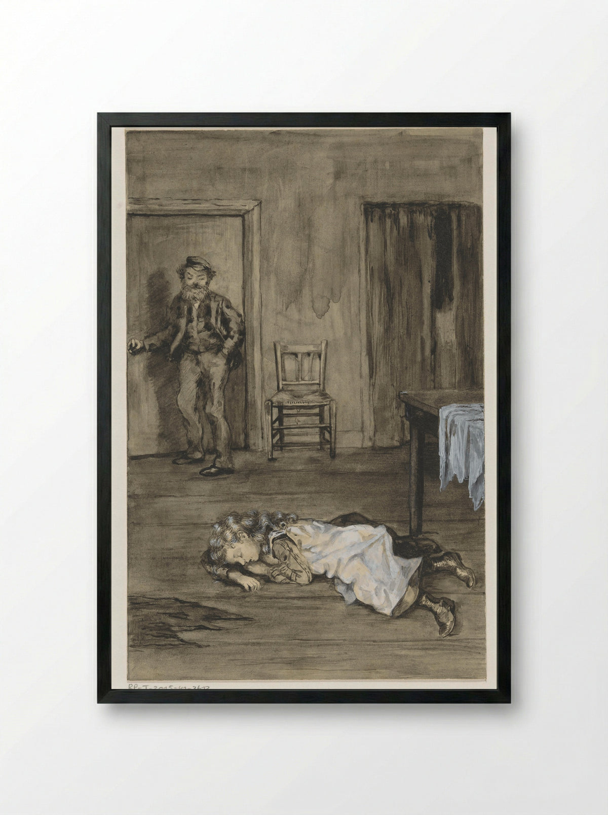 Slapend meisje op een vloer - Anna Maria Kruijff - Framed Print Black