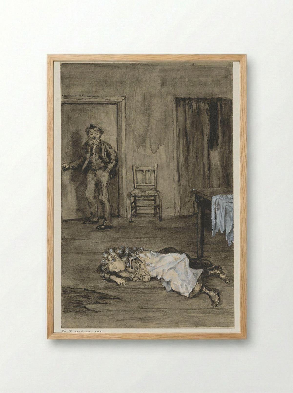 Slapend meisje op een vloer - Anna Maria Kruijff - Framed Print Wood