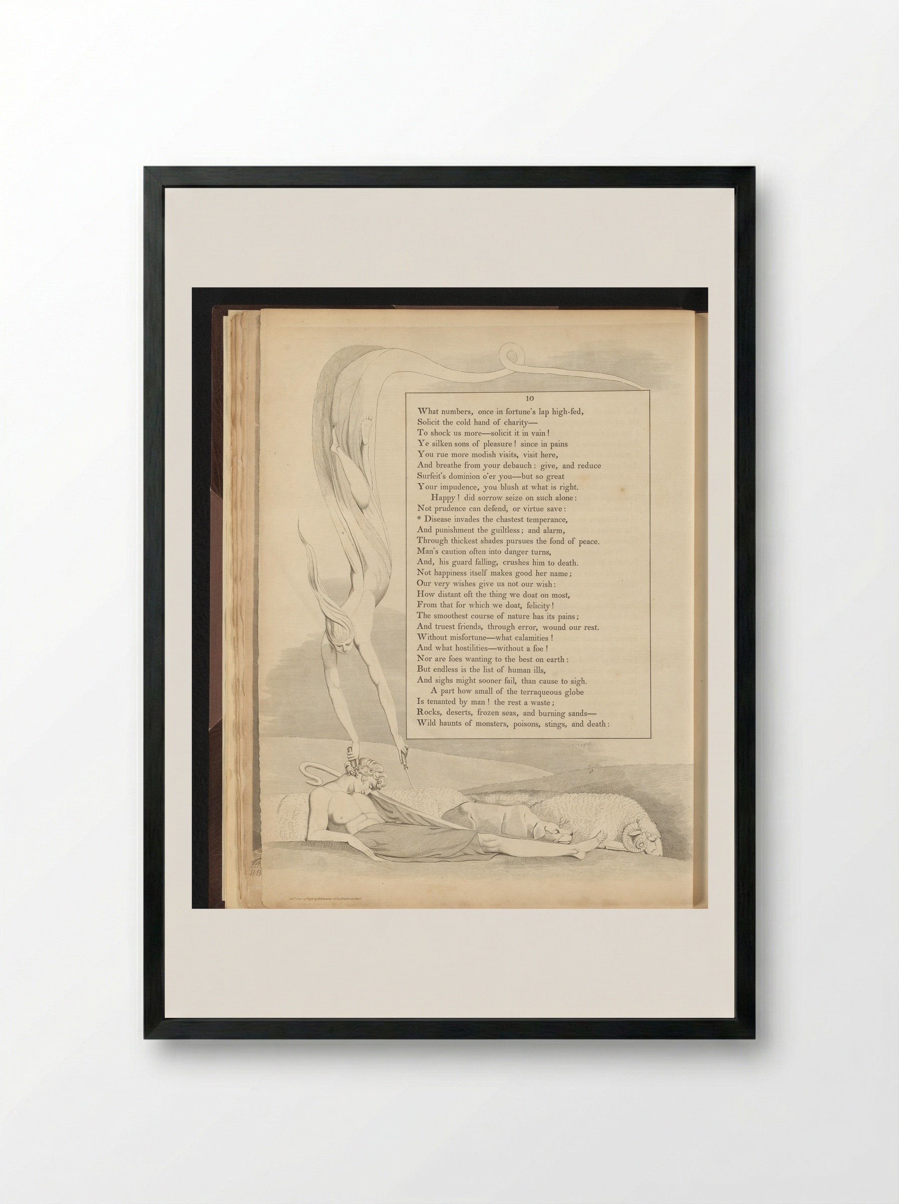 Slapende herder en vliegend figuur - William Blake - Framed Print Black