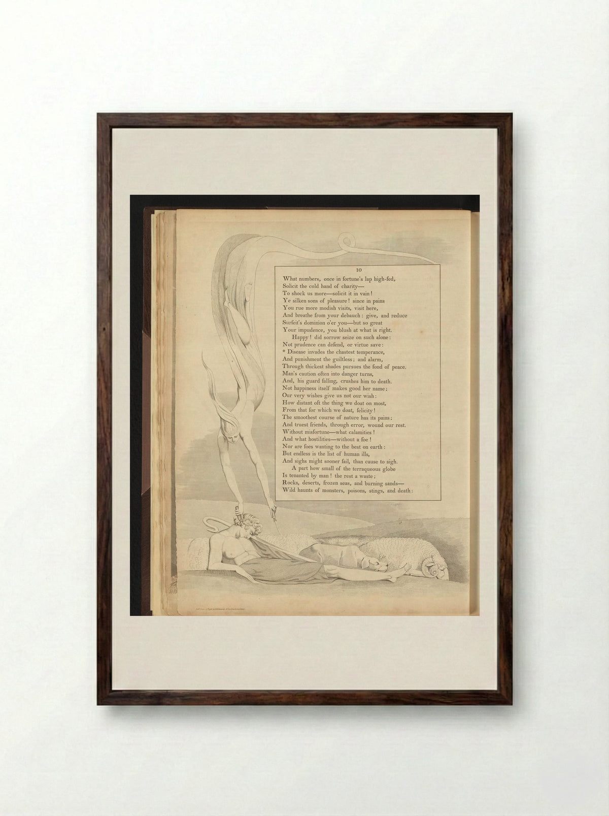 Slapende herder en vliegend figuur - William Blake - Framed Print Dark Wood