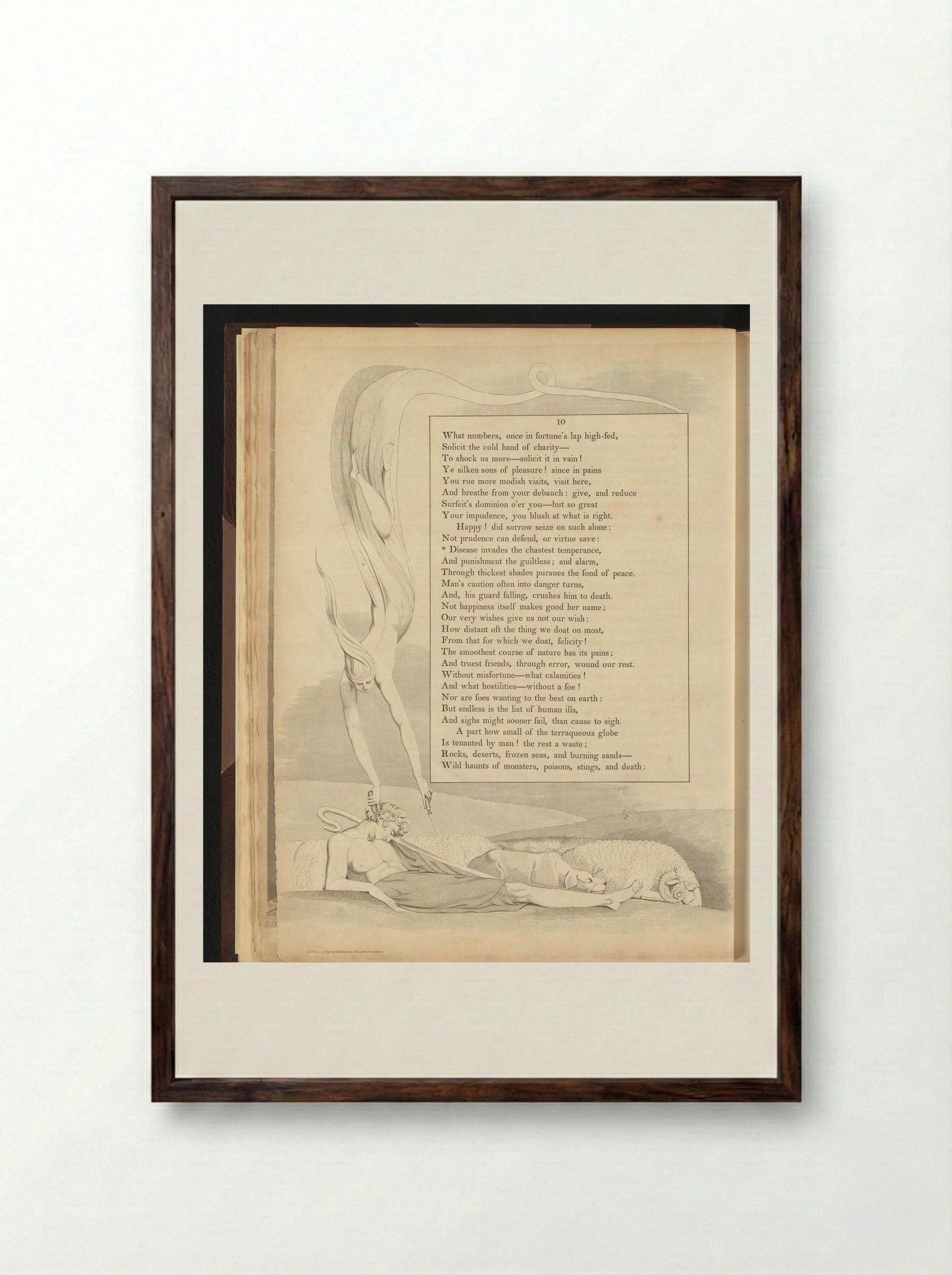 Slapende herder en vliegend figuur - William Blake - Framed Print Dark Wood