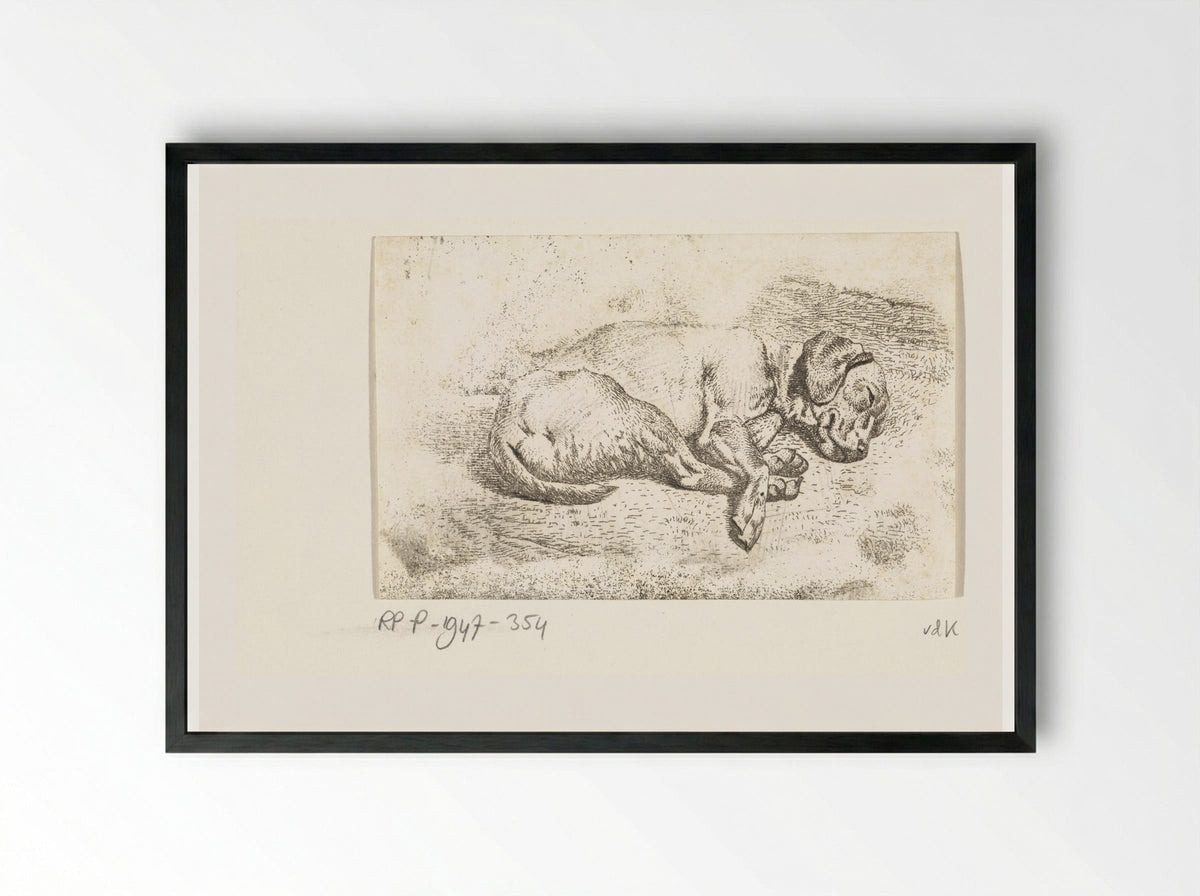 Slapende hond (Sleeping Dog) - Wouter Johannes van Troostwijk - Framed Print Black