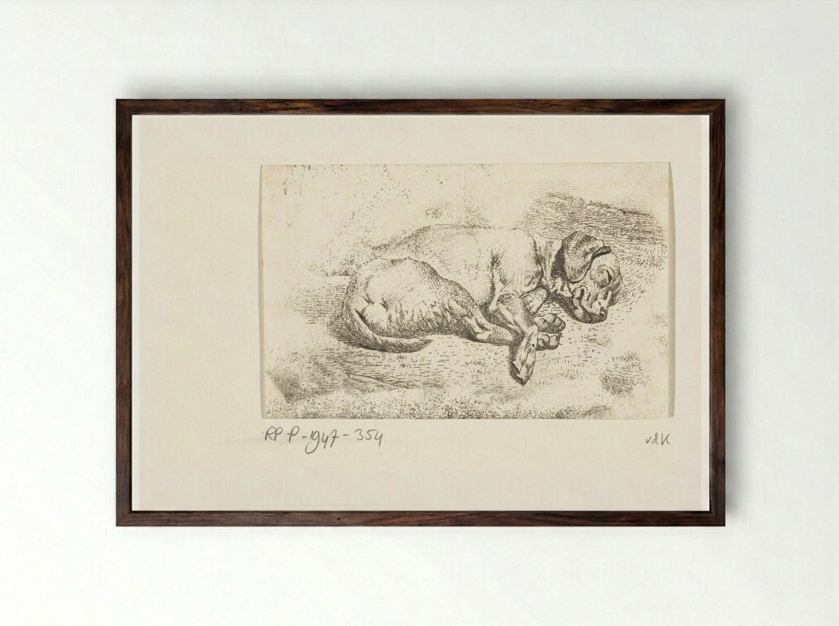 Slapende hond (Sleeping Dog) - Wouter Johannes van Troostwijk - Framed Print Dark Wood