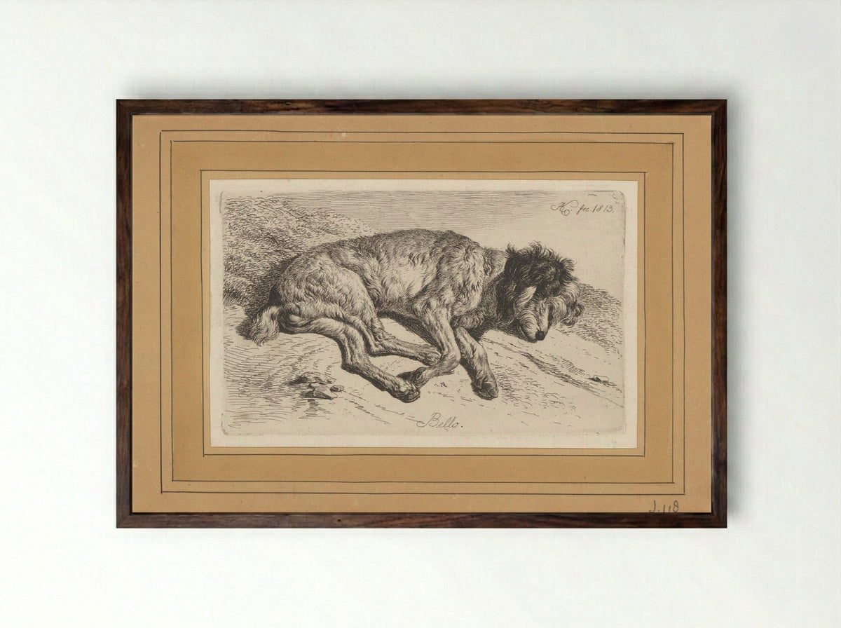 Slapende hond - Fine Art Print - Framed Print Dark Wood