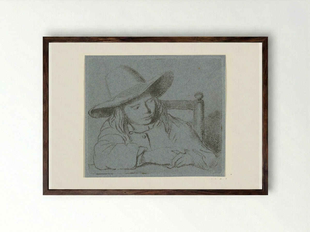 Slapende jongen met hoed - Ernst Willem Jan Bagelaar - Framed Print Dark Wood
