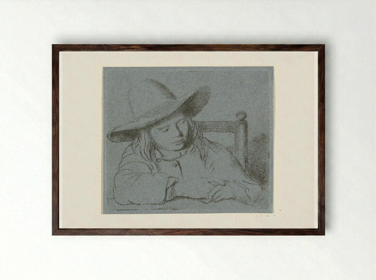 Slapende jongen met hoed - Ernst Willem Jan Bagelaar - Framed Print Dark Wood