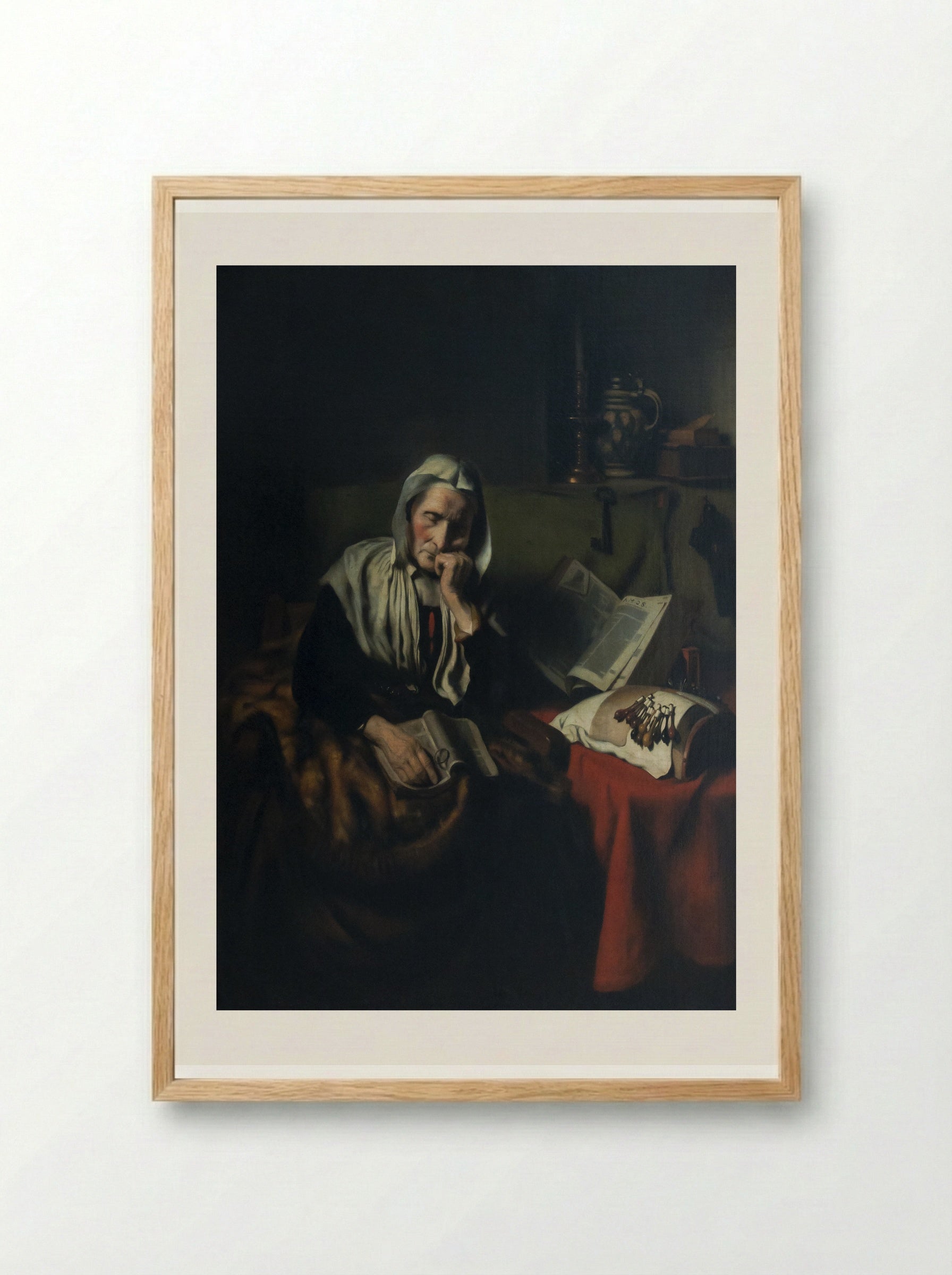 Slapende oude vrouw - Nicolaes Maes - Framed Print Wood