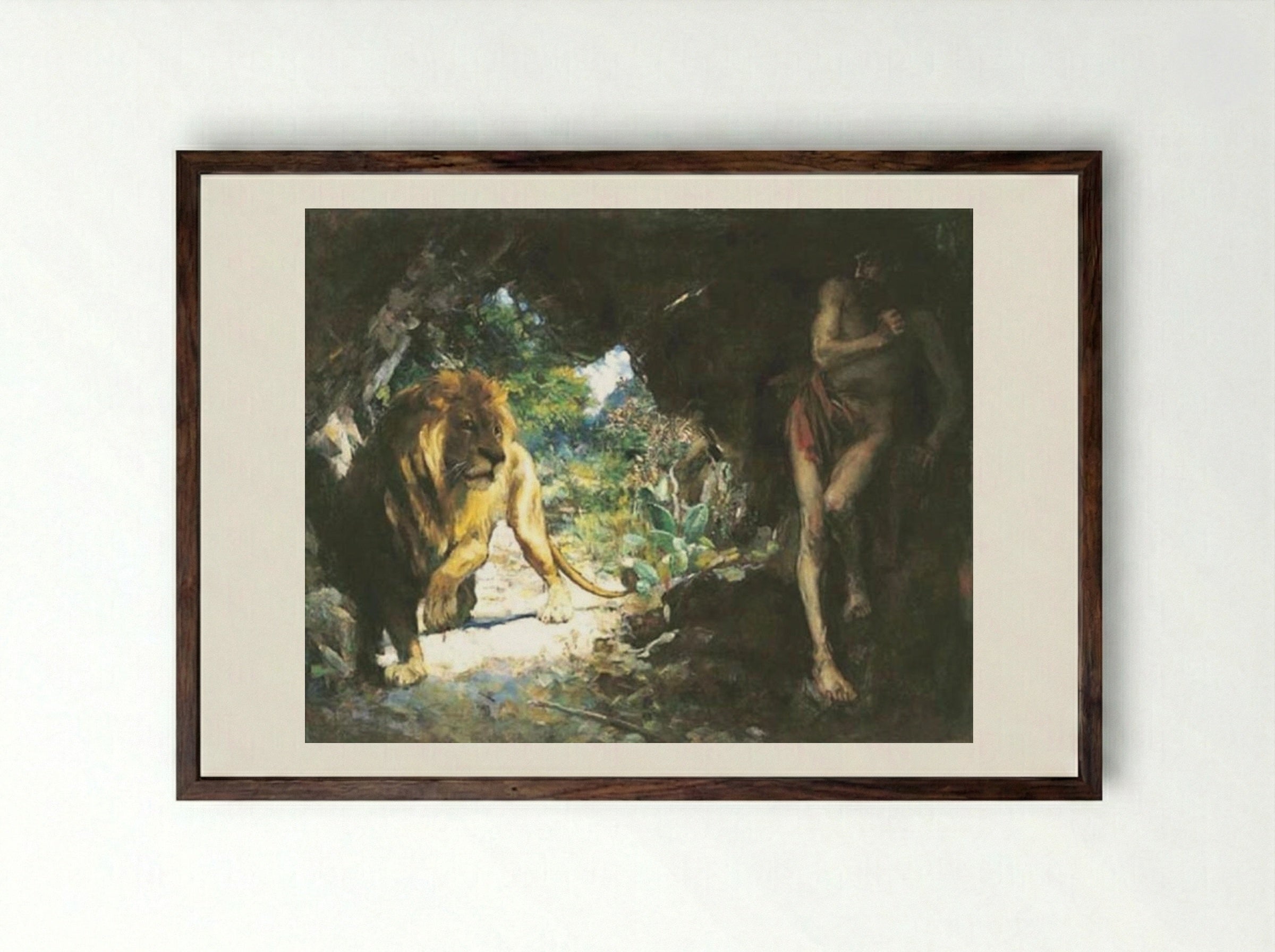 Slave and Lion - Xu Beihong - Framed Print Dark Wood