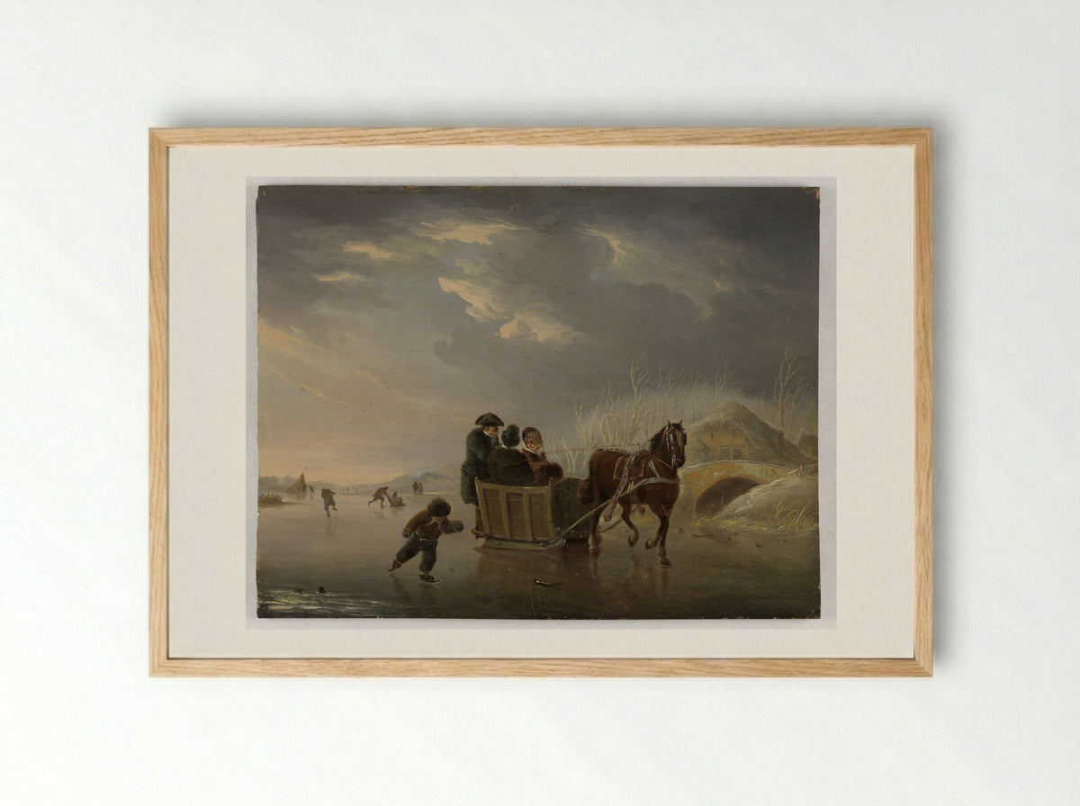 Sledevaart op het ijs - Andries Vermeulen - Framed Print Wood