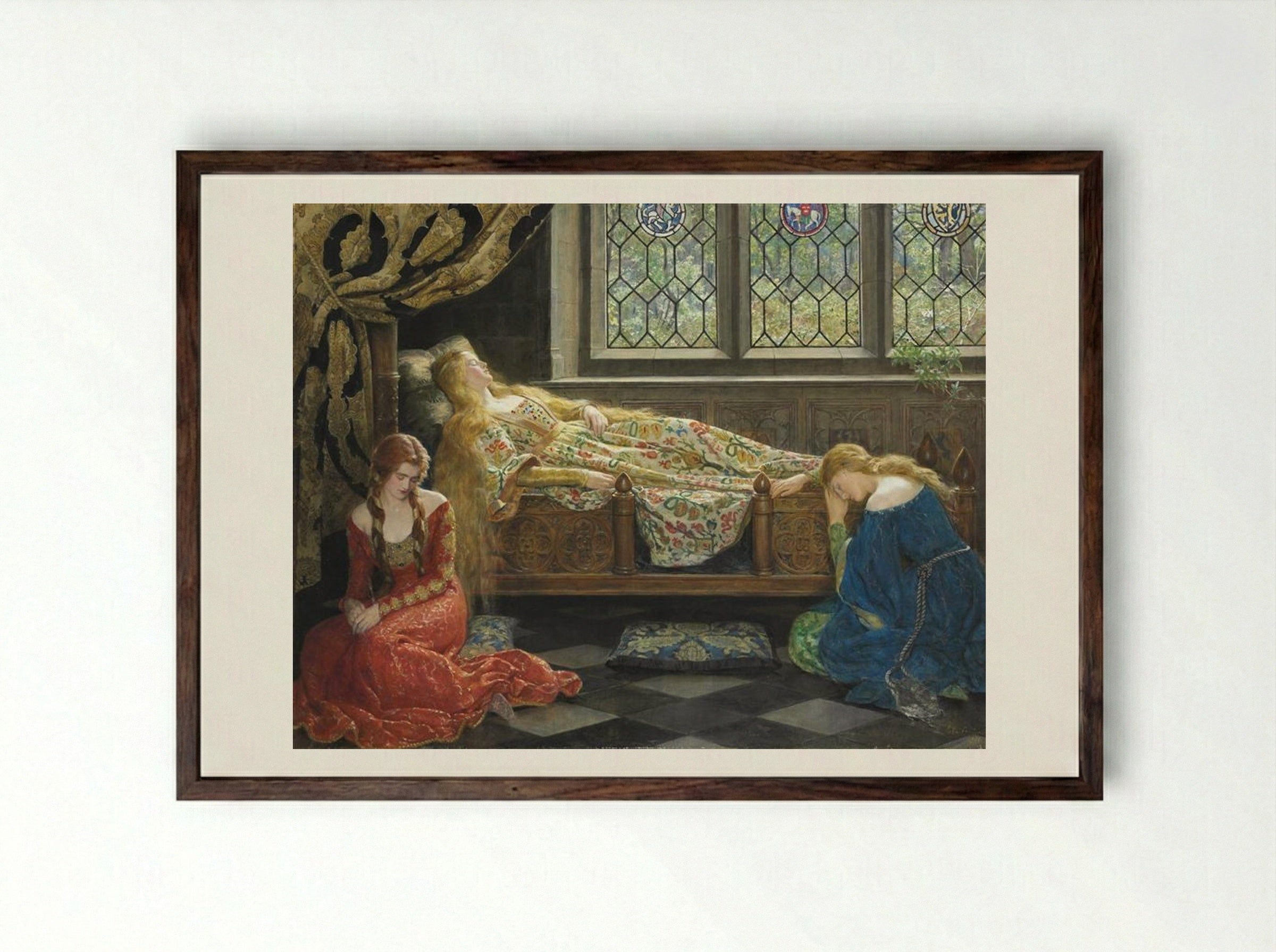 Sleeping Beauty - John Collier - Framed Print Dark Wood
