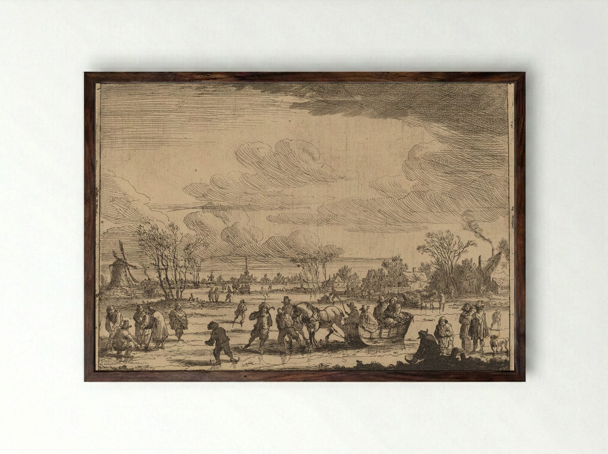 Sleigh on the Ice - Pieter Bout - Framed Print Dark Wood