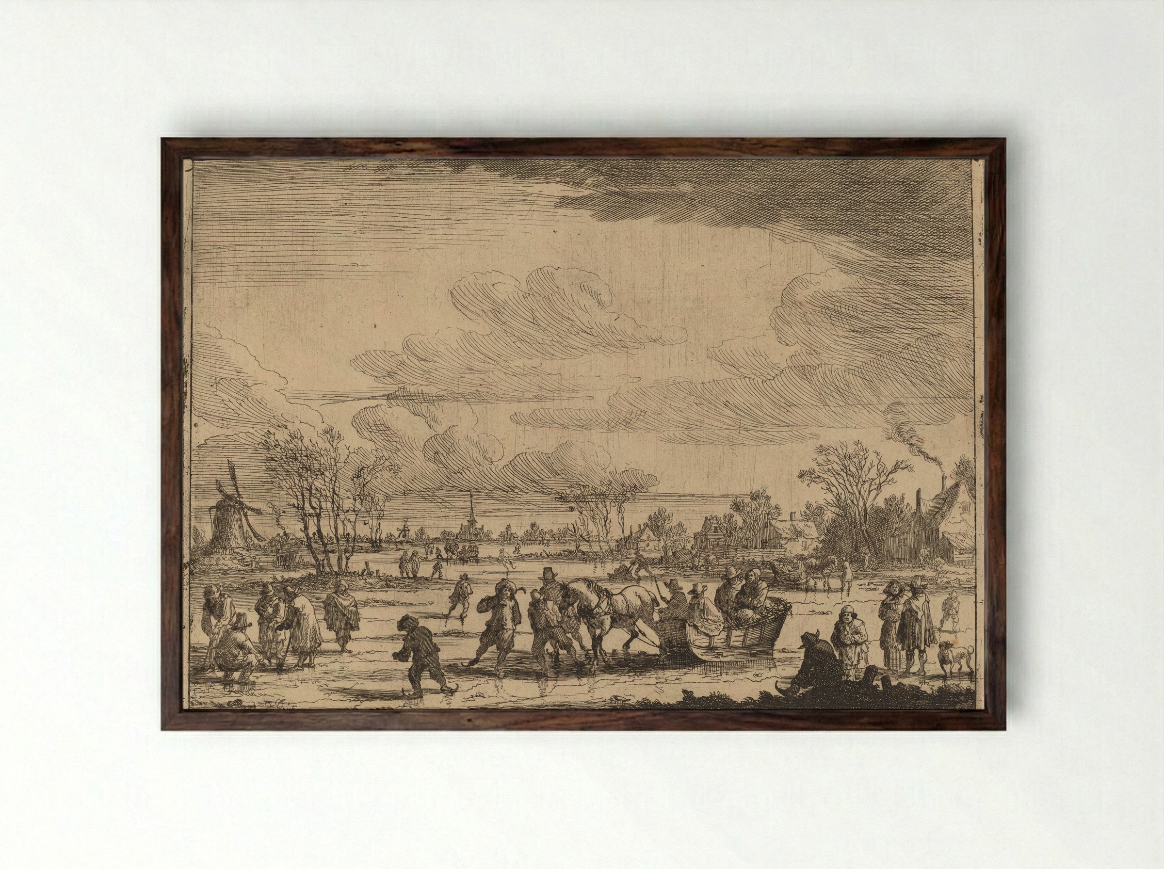 Sleigh on the Ice - Pieter Bout - Framed Print Dark Wood