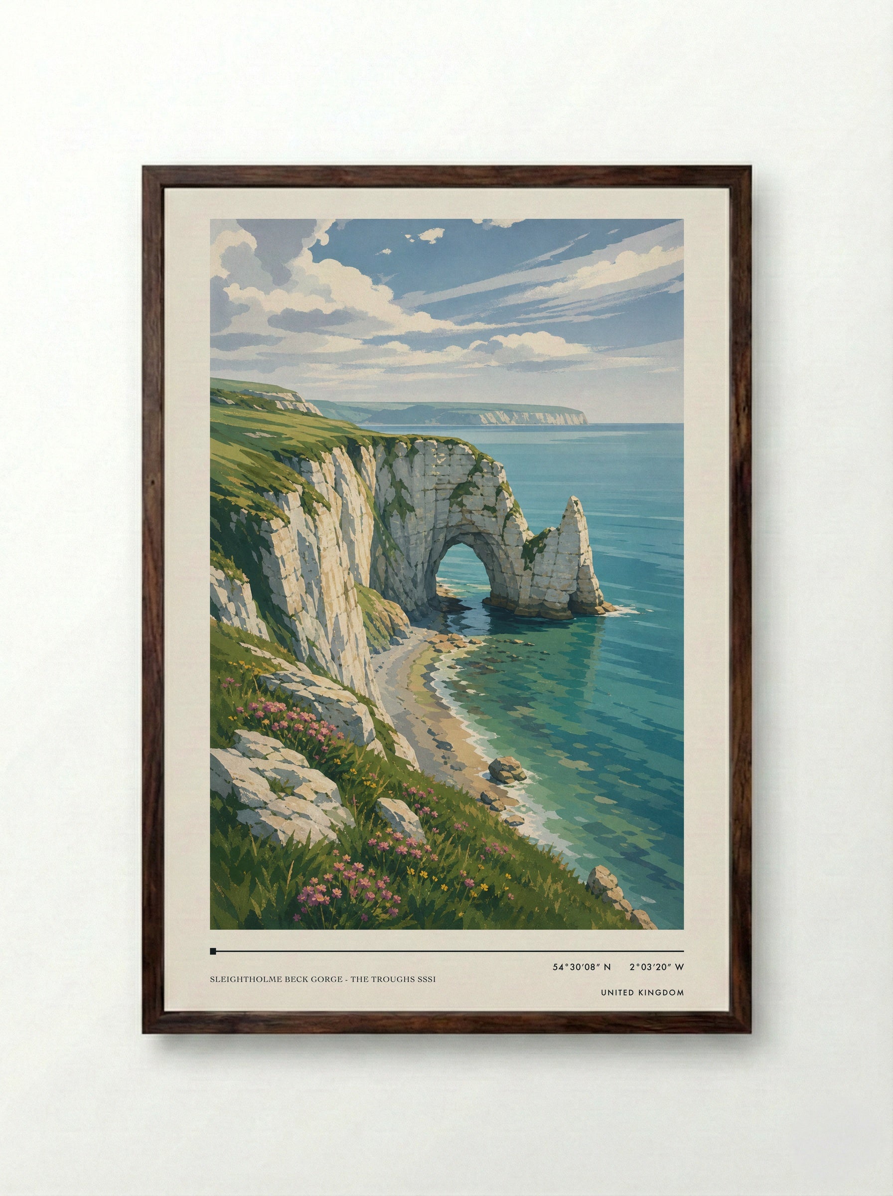 Sleightholme Beck Gorge - The Troughs SSSI United Kingdom Travel Poster - Framed Print Dark Wood