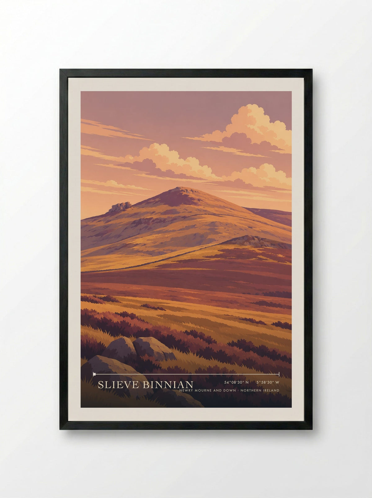 Slieve Binnian, Newry Mourne and Down | Travel Poster - Framed Print Black