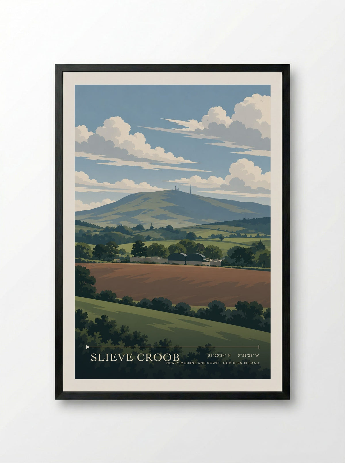 Slieve Croob, Newry Mourne and Down | Travel Poster - Framed Print Black