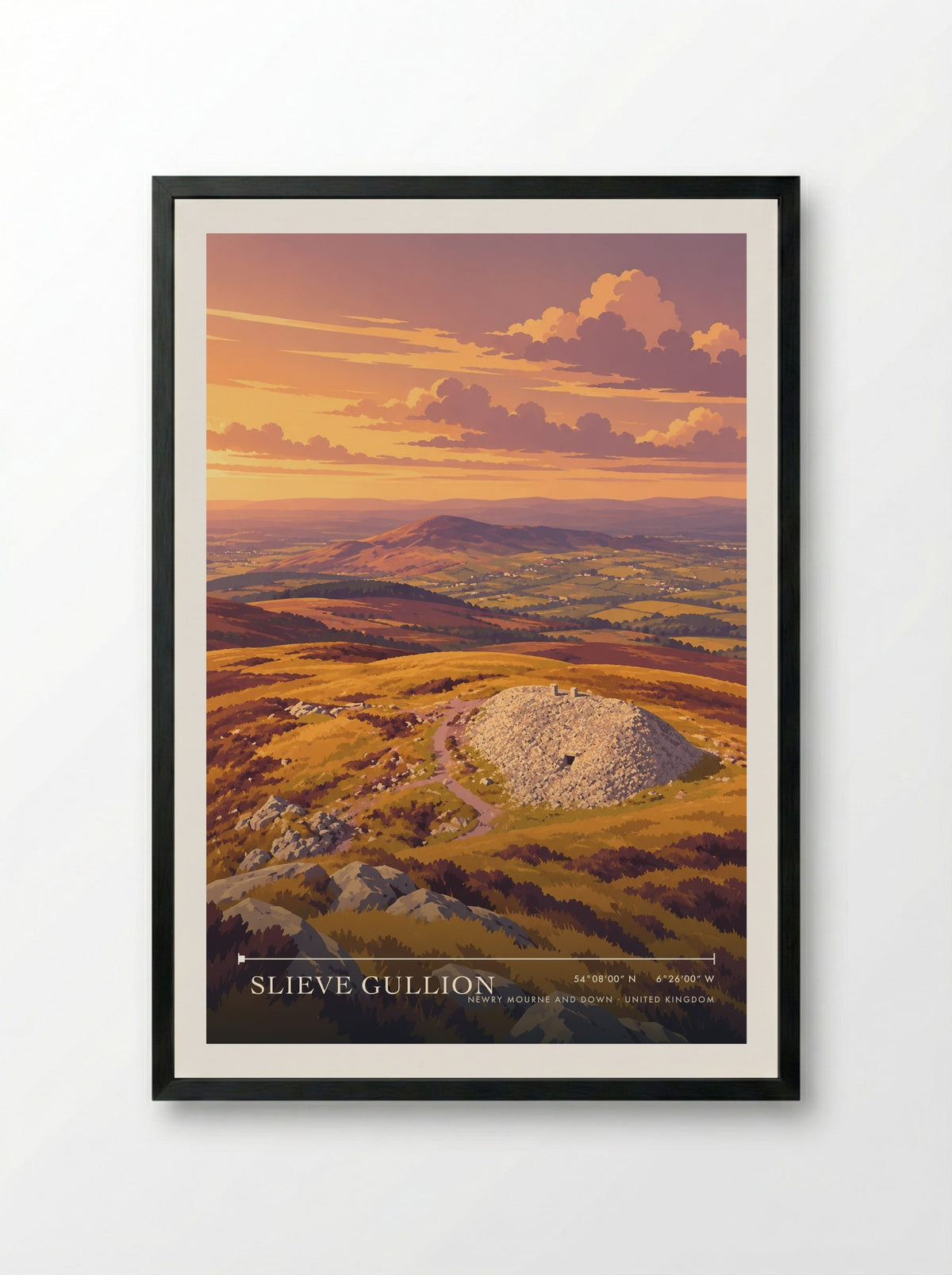 Slieve Gullion, Newry Mourne and Down | Travel Poster - Framed Print Black