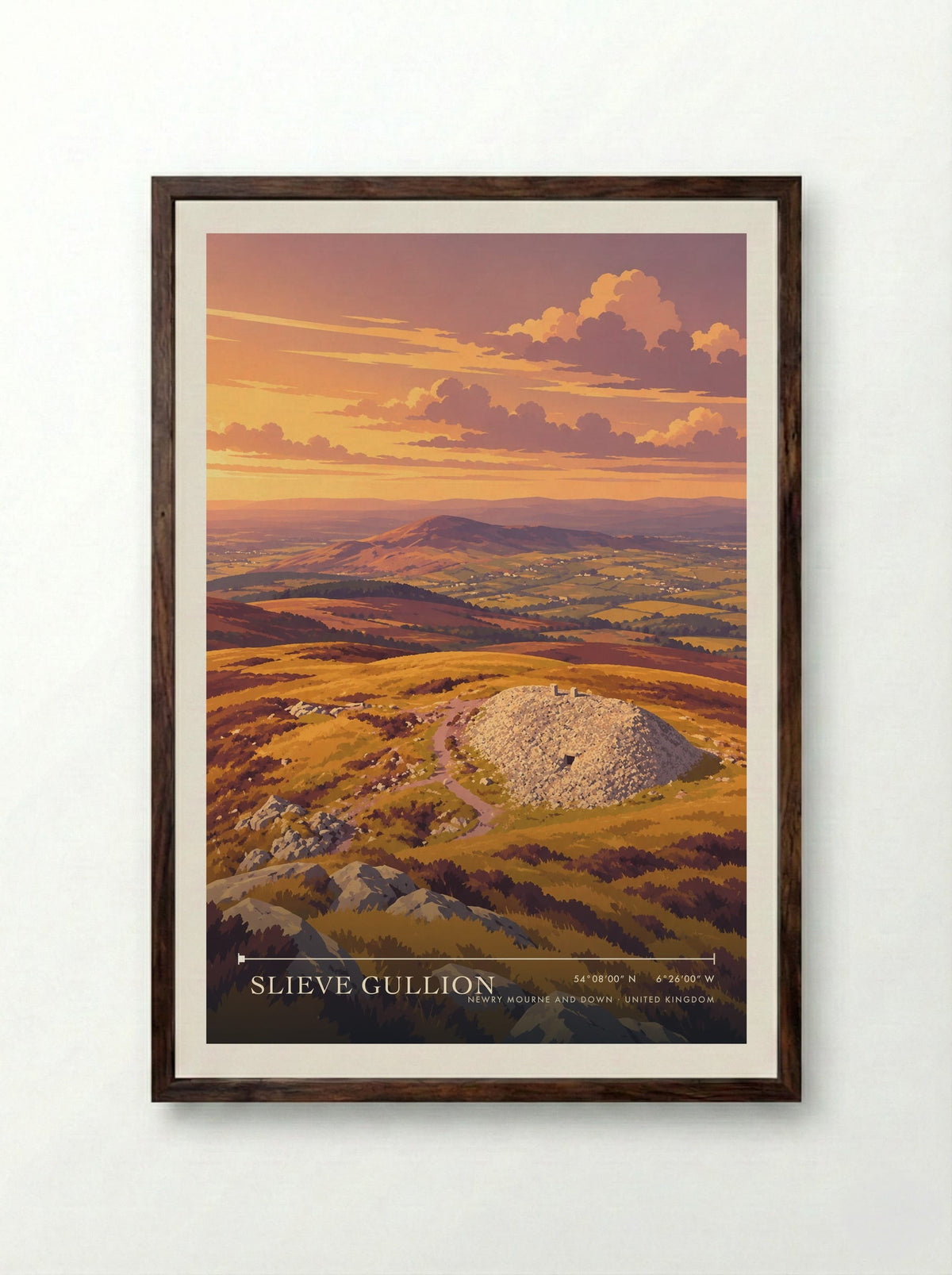 Slieve Gullion, Newry Mourne and Down | Travel Poster - Framed Print Dark Wood