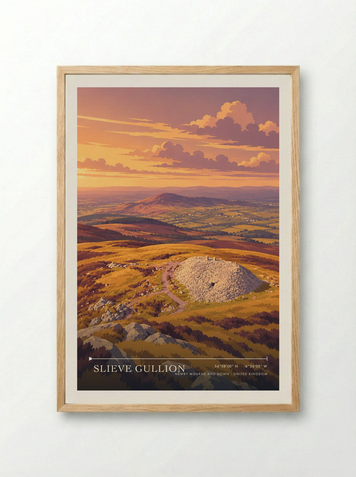 Slieve Gullion, Newry Mourne and Down | Travel Poster - Framed Print Wood
