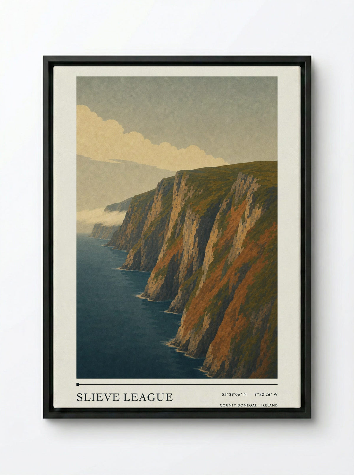 Slieve League Travel Poster Artwork - Framed Canvas Black