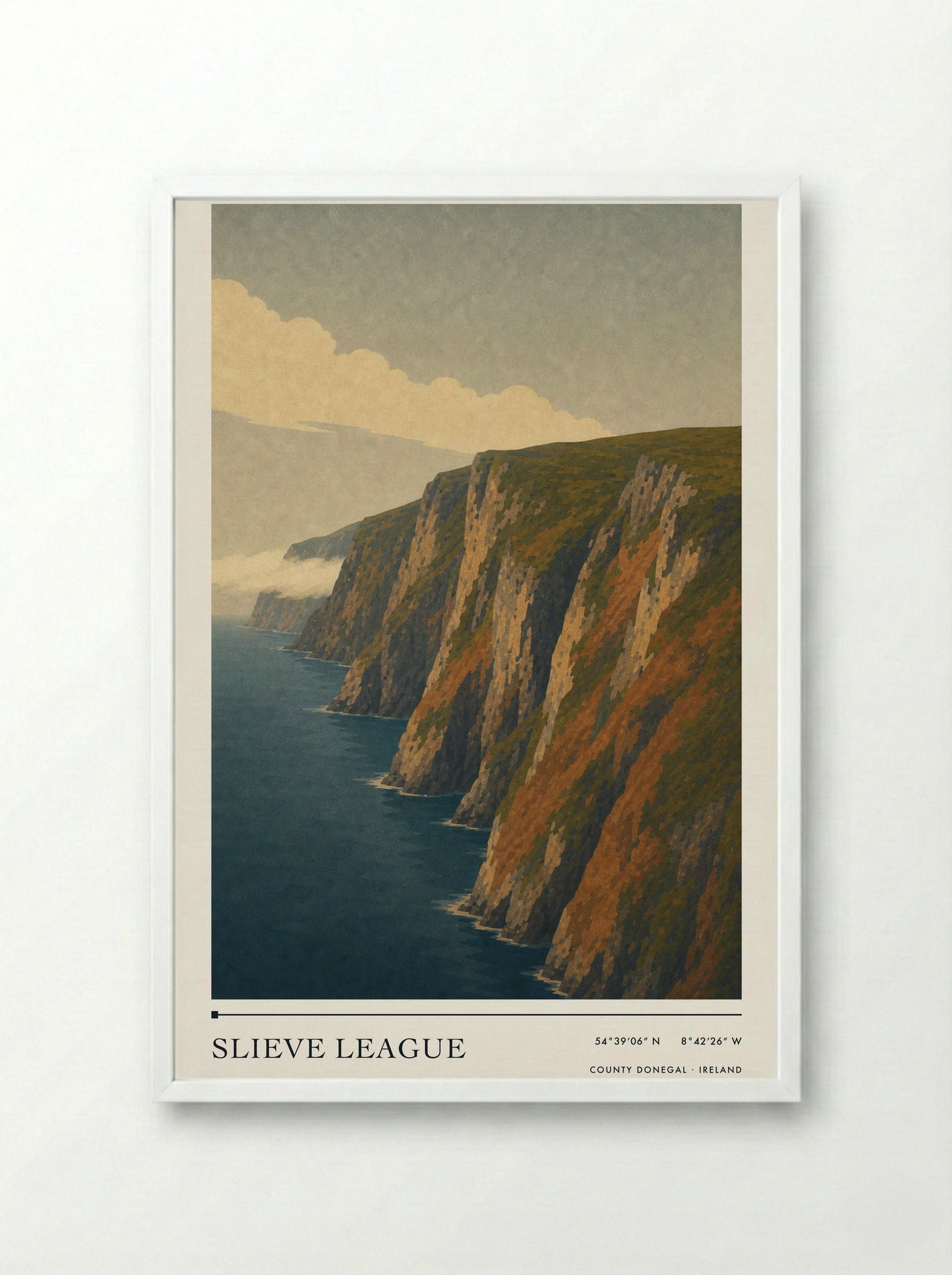 Slieve League Travel Poster Artwork - Framed Print White