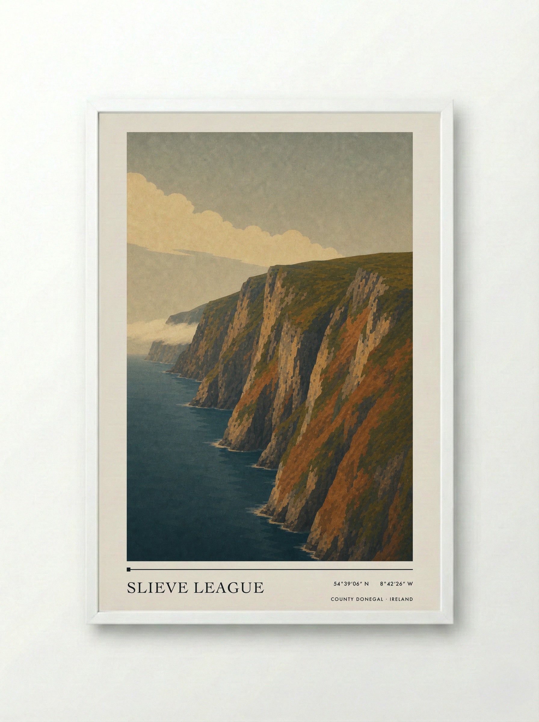 Slieve League Travel Poster Artwork - Framed Print White
