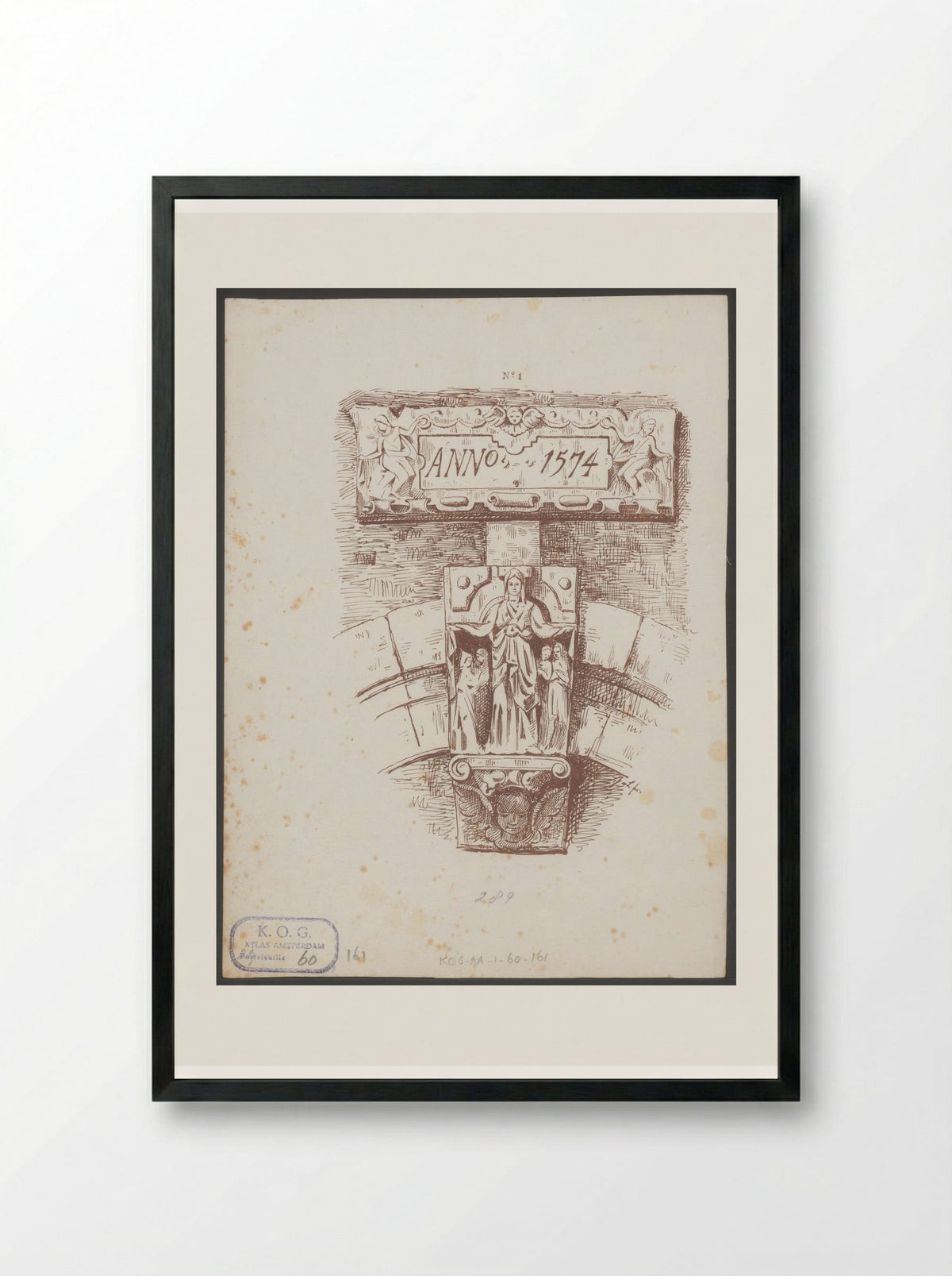 Sluitsteen met heilige Ursula in het Begijnhof in Amsterdam - Jac van Looij - Framed Print Black