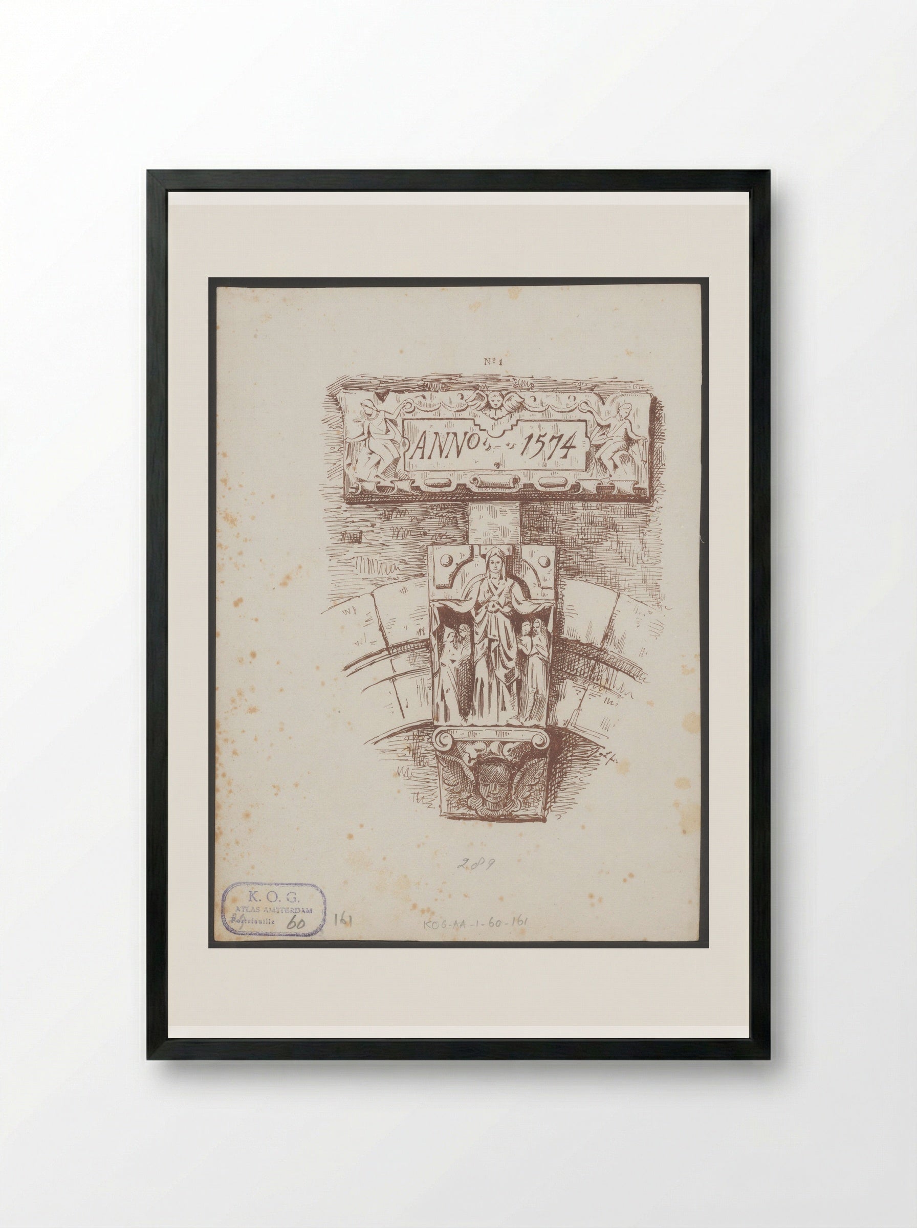 Sluitsteen met heilige Ursula in het Begijnhof in Amsterdam - Jac van Looij - Framed Print Black