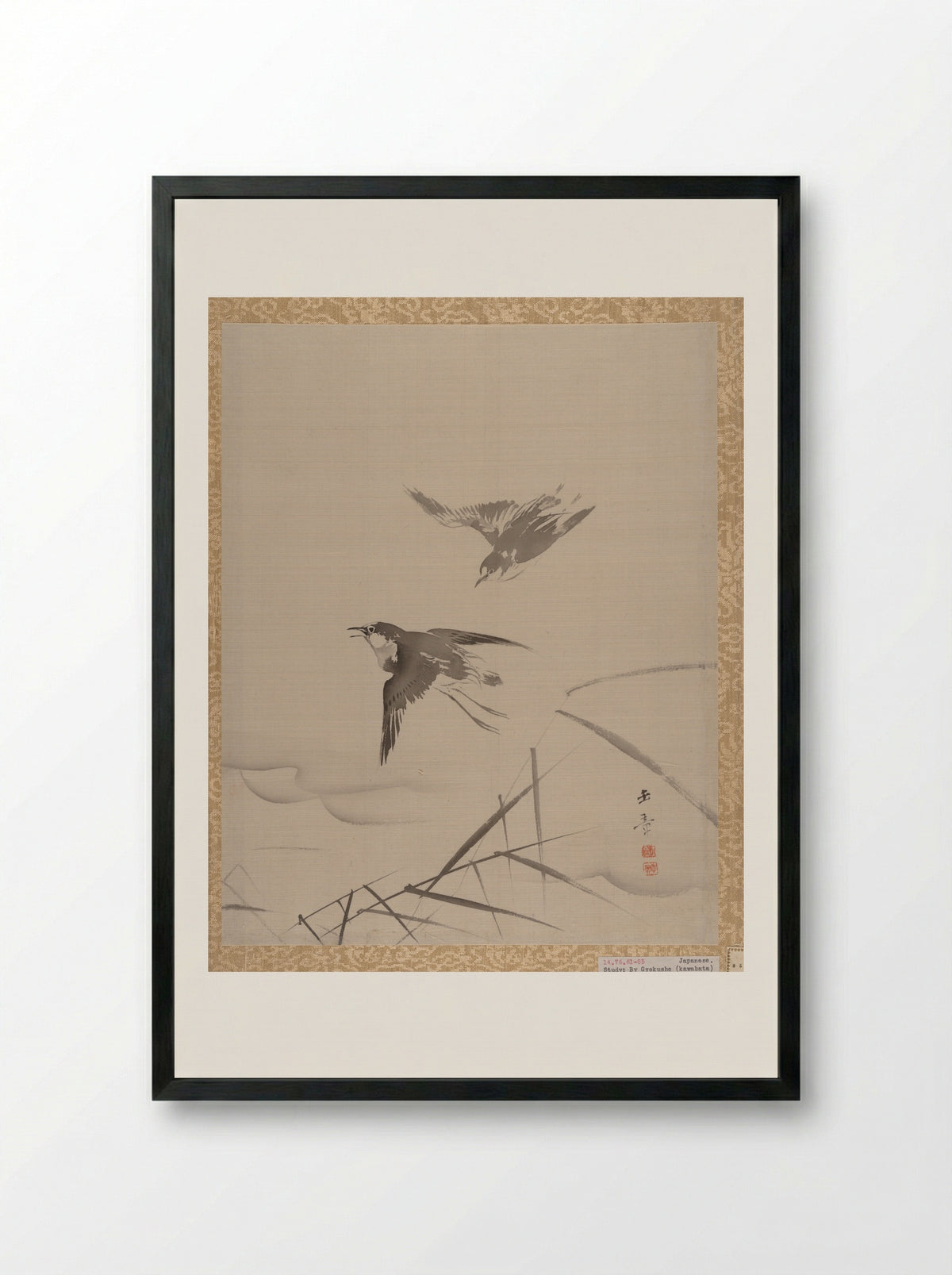 Small Birds and Bamboo - Kawabata Gyokushō - Framed Print Black