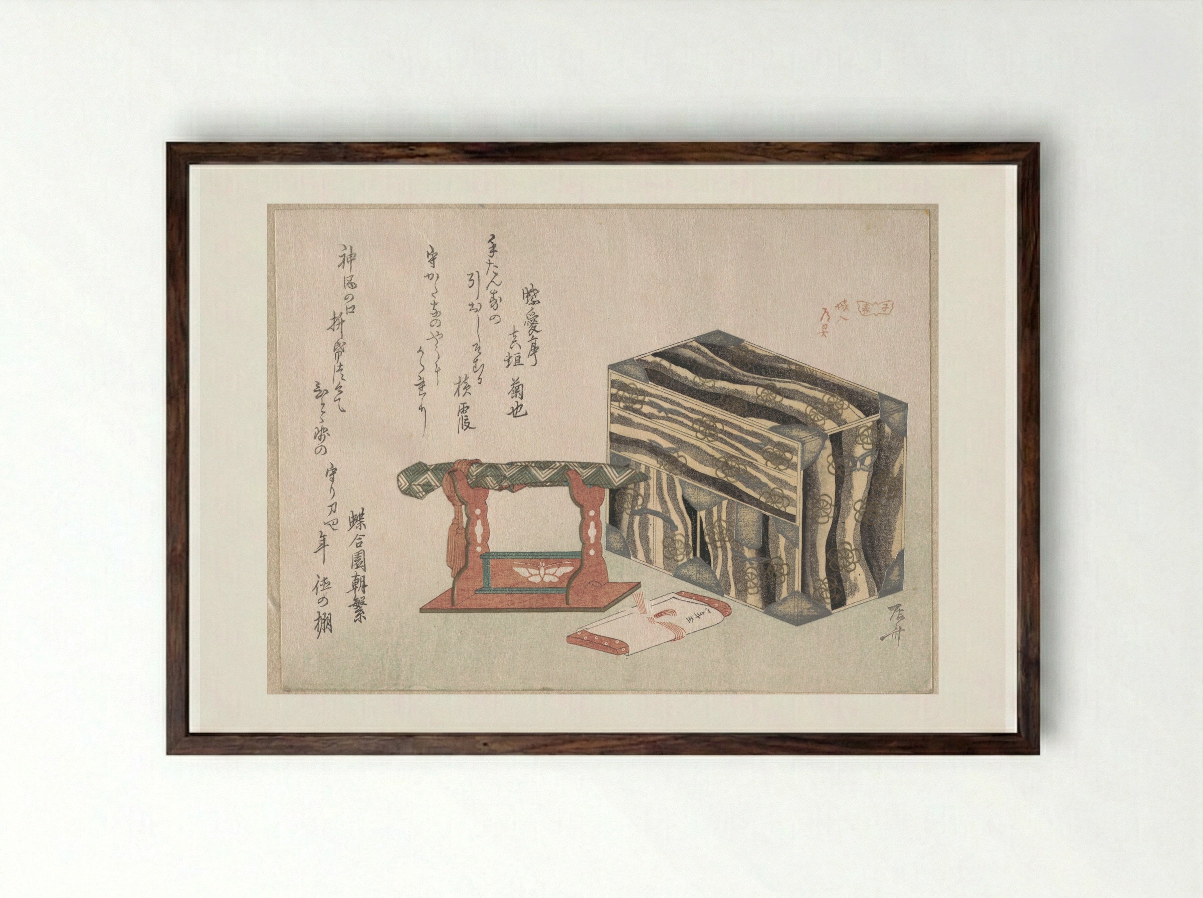 Small Cabinet and Sword Stand - Ryūryūkyo Shinsai - Framed Print Dark Wood