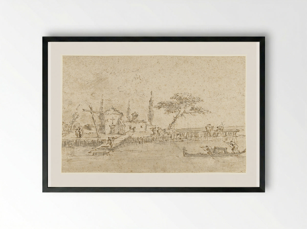 Small Chapel of a Monastery on one of the Islands near Venice - Francesco Guardi - Framed Print Black