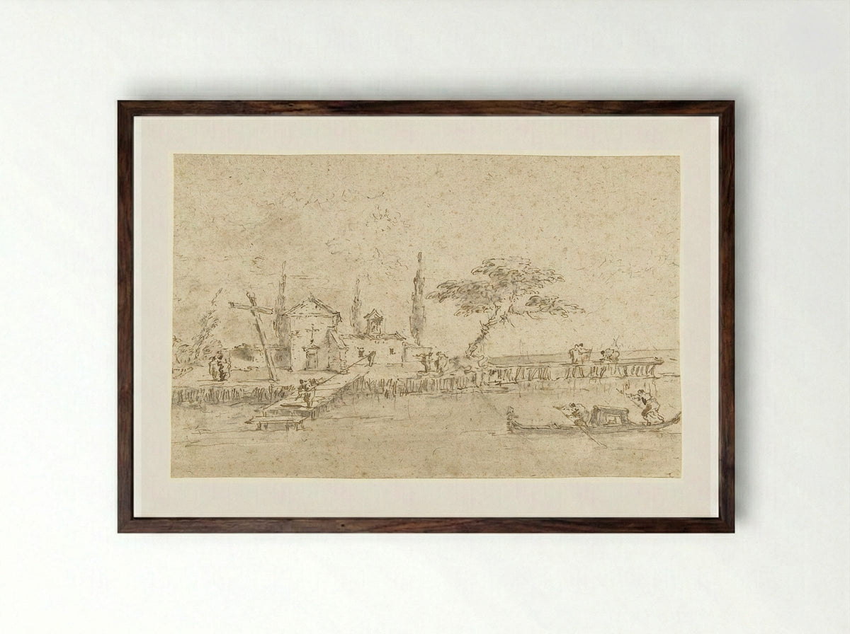 Small Chapel of a Monastery on one of the Islands near Venice - Francesco Guardi - Framed Print Dark Wood