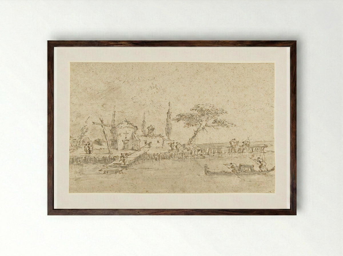 Small Chapel of a Monastery on one of the Islands near Venice - Francesco Guardi - Framed Print Dark Wood