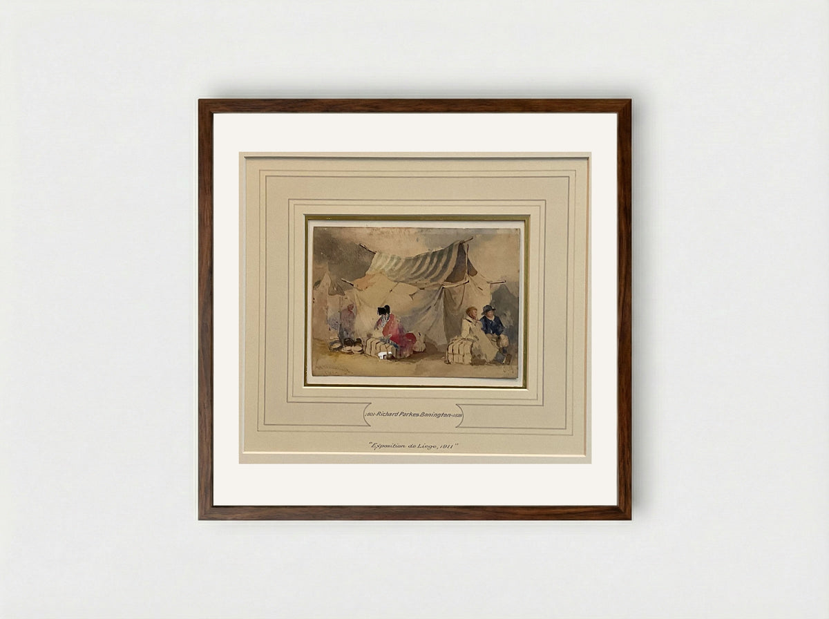 Small Figures and Tent - Richard Parkes Bonington - Framed Print Dark Wood