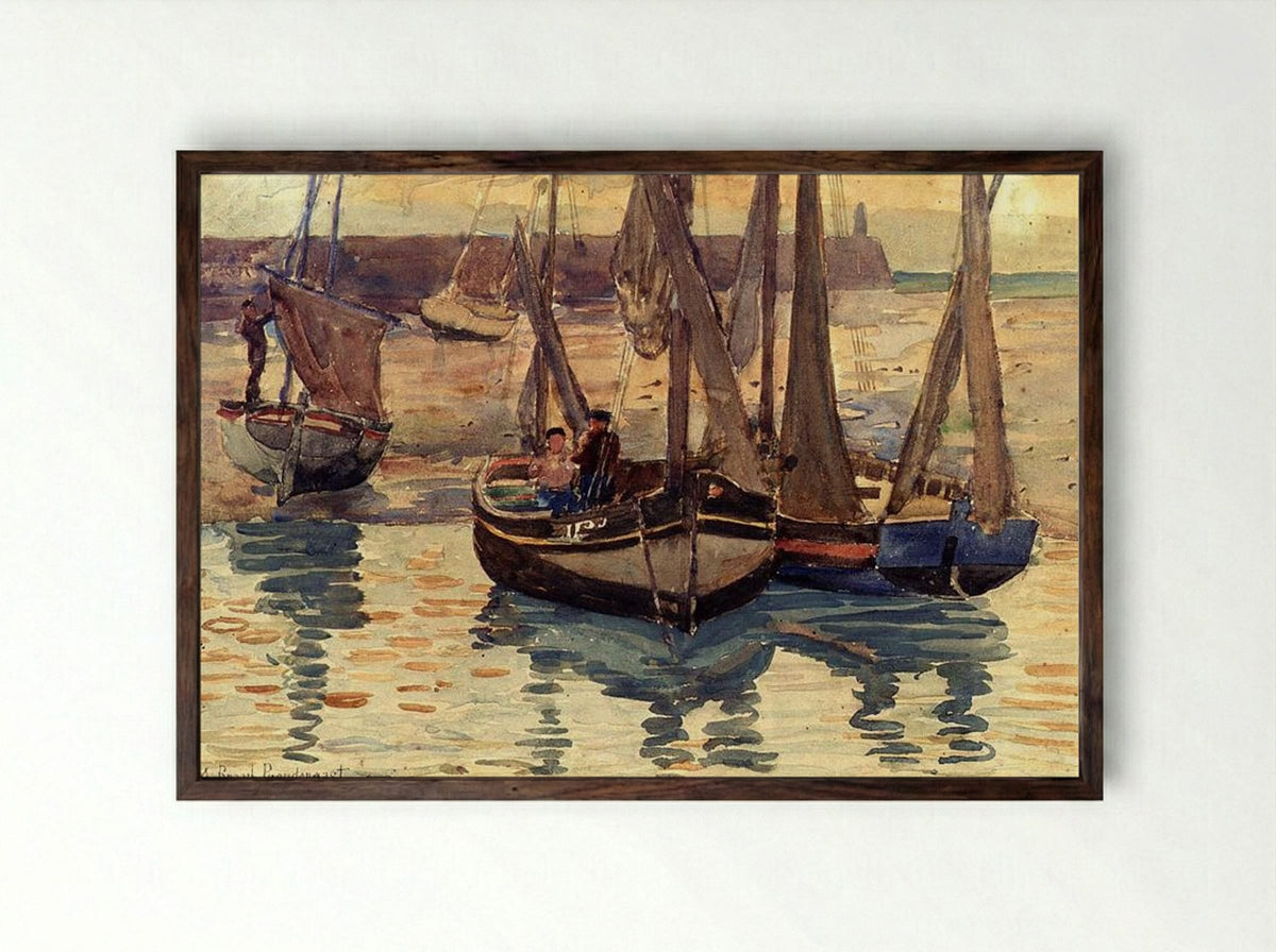 Small Fishing Boats, Treport, France - Maurice Prendergast - Framed Print Dark Wood