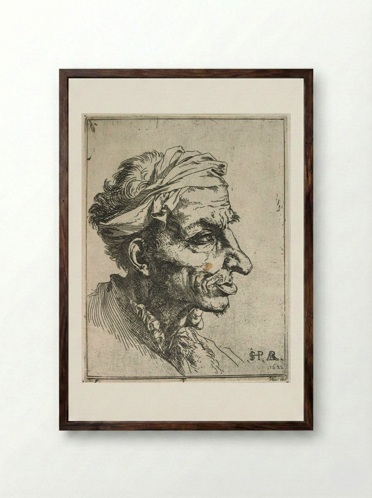 Small Grotesque Head - Jusepe de Ribera - Framed Print Dark Wood