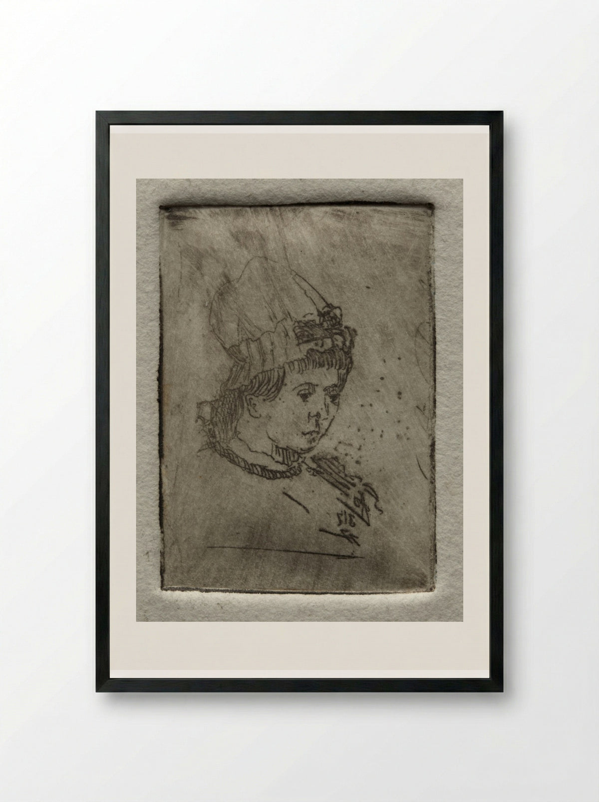Small Head with Mob Cap - Otto H. Bacher - Framed Print Black